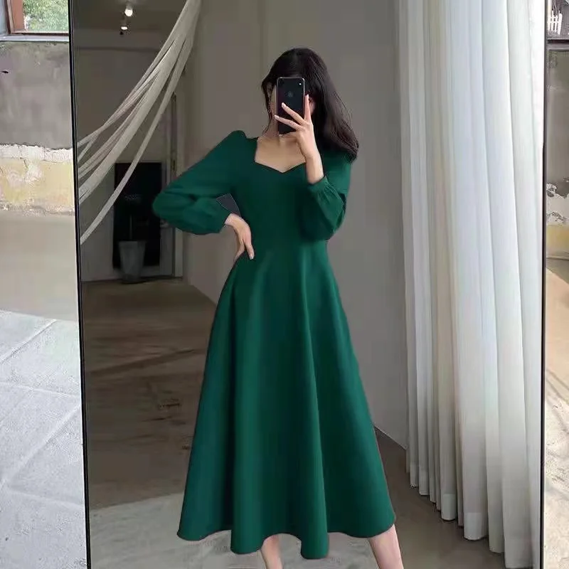 Long Puff Sleeve Solid Elegant Dress Women Clothing Wedding Guest New Year Women Fashion High Waist Slim Evening Party Dresses Long Puff Sleeve Solid Elegant Dress Women Clothing Wedding Guest New Year Women Fashion High Waist Slim Evening Party Dresses