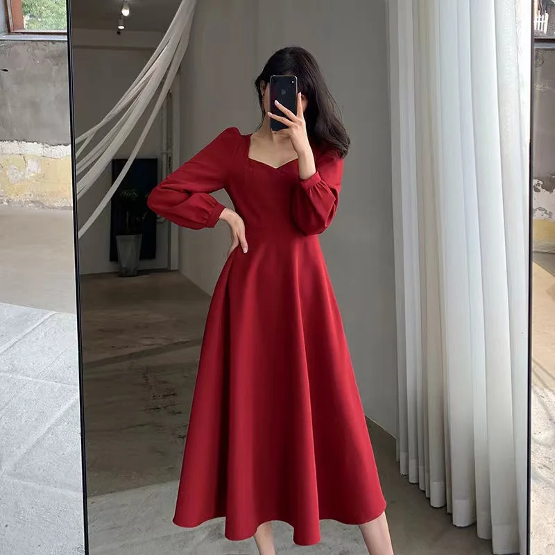 Long Puff Sleeve Solid Elegant Dress Women Clothing Wedding Guest New Year Women Fashion High Waist Slim Evening Party Dresses Long Puff Sleeve Solid Elegant Dress Women Clothing Wedding Guest New Year Women Fashion High Waist Slim Evening Party Dresses