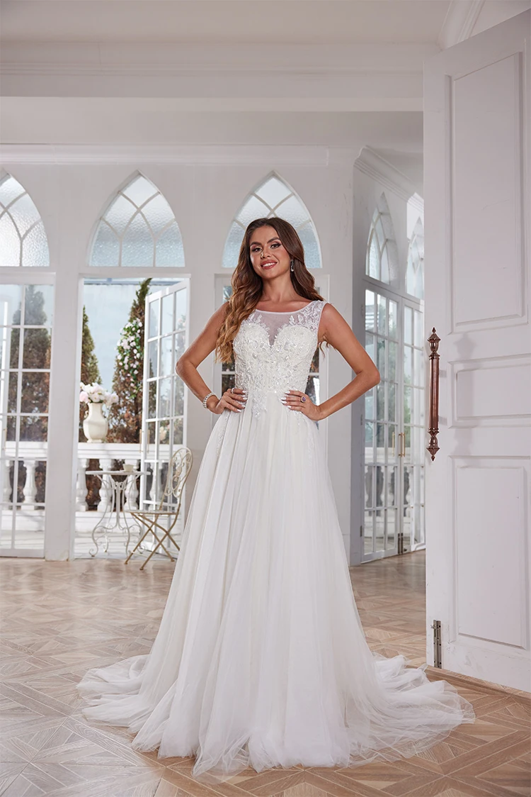 Elegant Tulle Appliques Wedding Dresses For Women 2024 Spaghetti Straps Lace Long Ball Gown For Women Bridal Party Gown