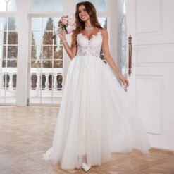 Elegant Tulle Appliques Wedding Dresses For Women 2024 Spaghetti Straps Lace Long Ball Gown For Women Bridal Party Gown