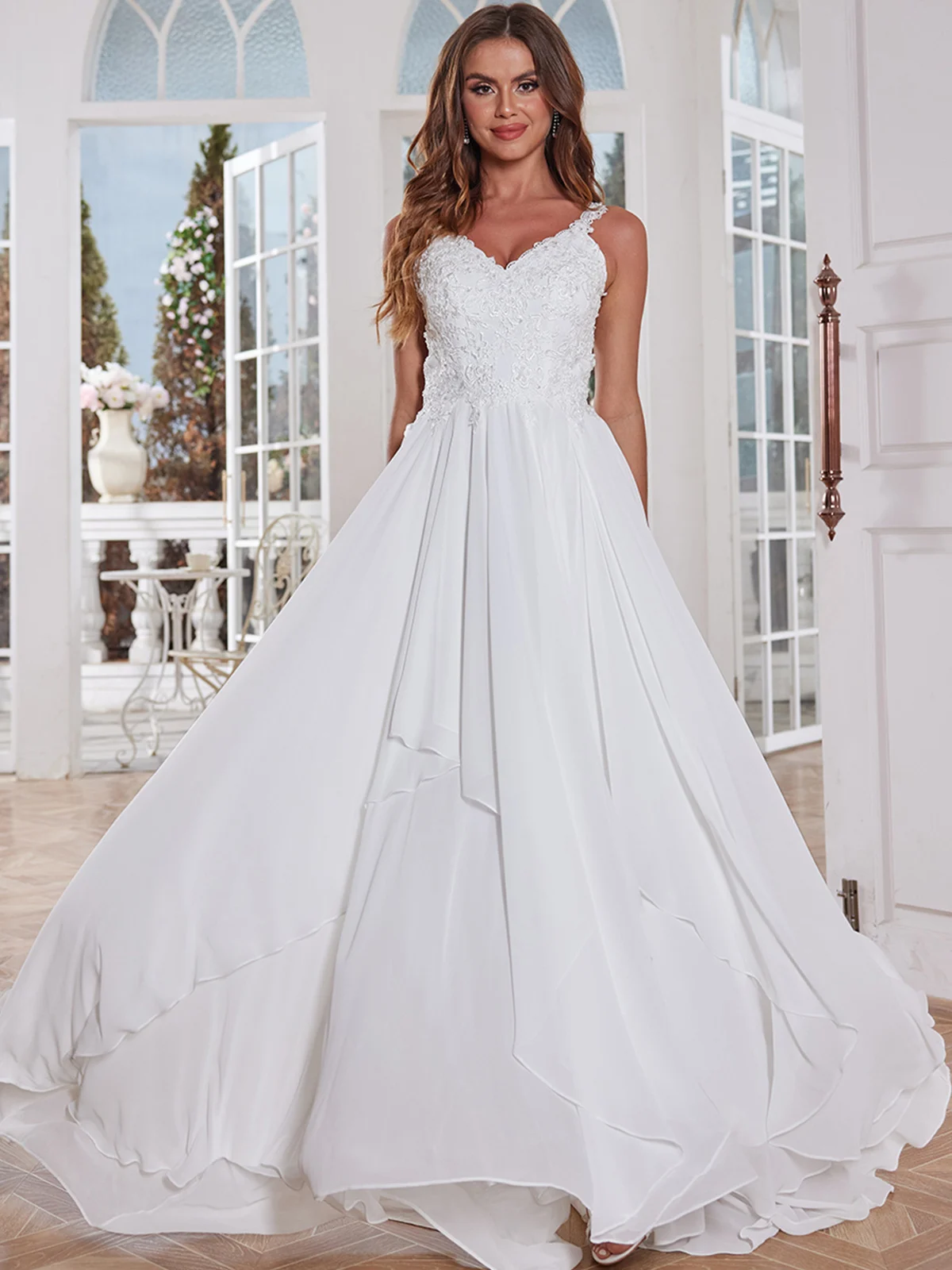 Elegant Tulle Appliques Wedding Dresses For Women 2024 Spaghetti Straps Lace Long Ball Gown For Women Bridal Party Gown