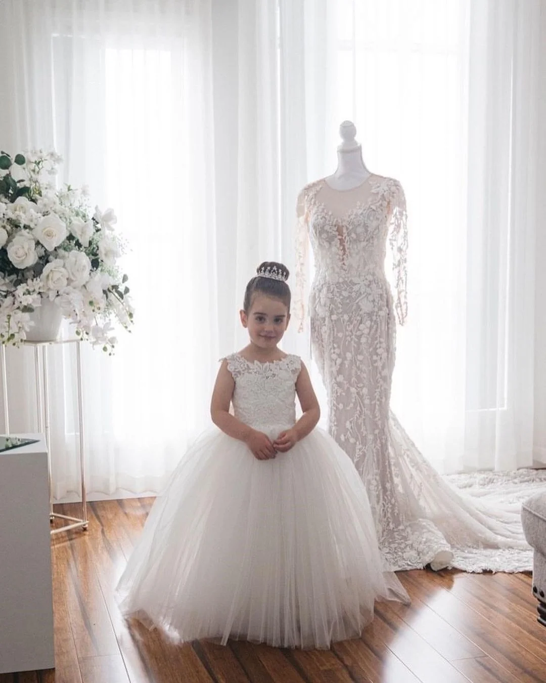 MisShow Lace Flower Girl Dresses for Kid Child Wedding Party Princess Dress Floral Bodice Tulle Ball Gown First Communion Dress