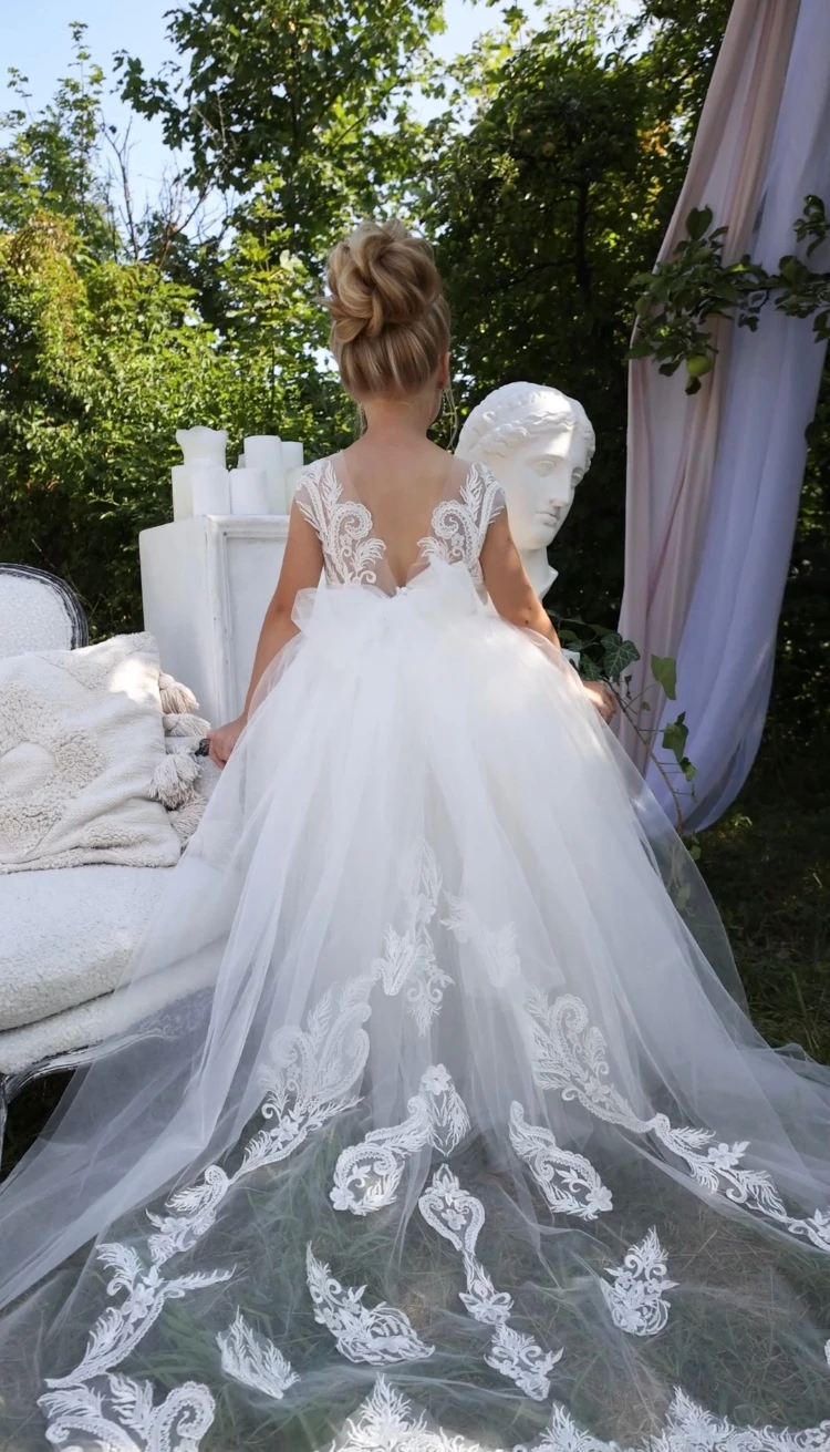 MisShow Lace Flower Girl Dresses for Kid Child Wedding Party Princess Dress Floral Bodice Tulle Ball Gown First Communion Dress
