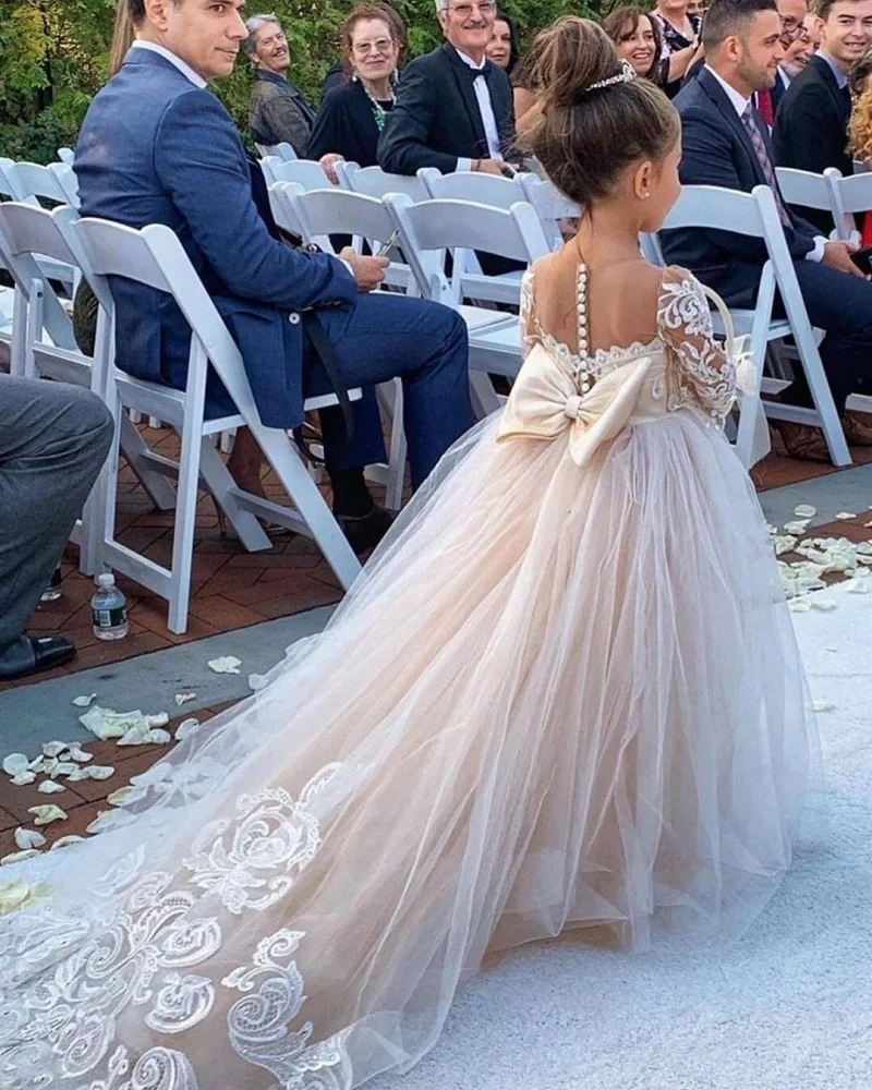 MisShow Lace Flower Girl Dresses for Kid Child Wedding Party Princess Dress Floral Bodice Tulle Ball Gown First Communion Dress