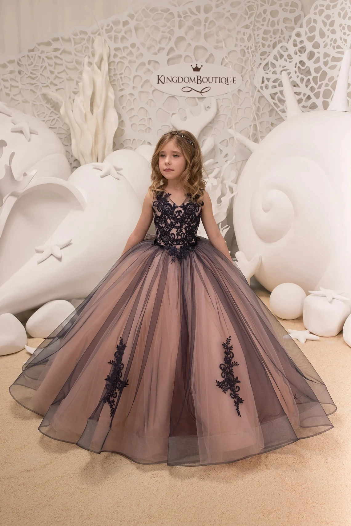 MisShow Lace Flower Girl Dresses for Kid Child Wedding Party Princess Dress Floral Bodice Tulle Ball Gown First Communion Dress