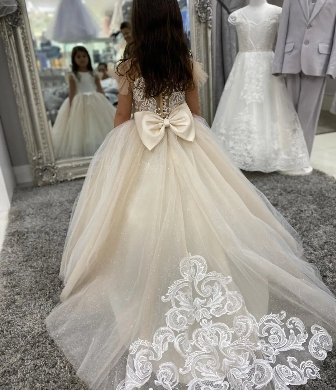 MisShow Lace Flower Girl Dresses for Kid Child Wedding Party Princess Dress Floral Bodice Tulle Ball Gown First Communion Dress