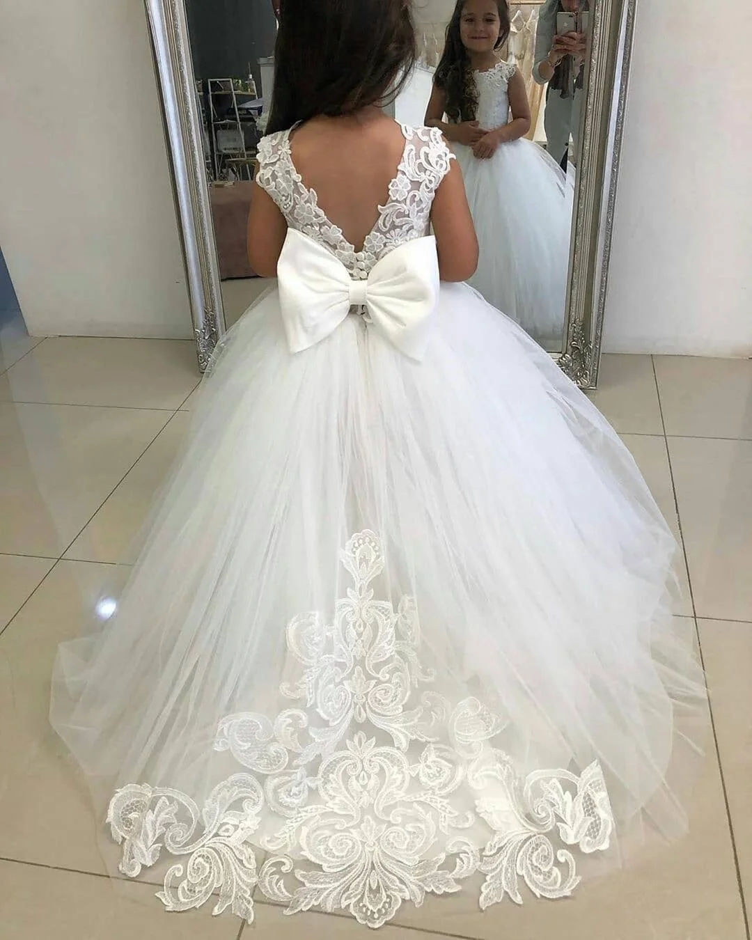 MisShow Lace Flower Girl Dresses for Kid Child Wedding Party Princess Dress Floral Bodice Tulle Ball Gown First Communion Dress