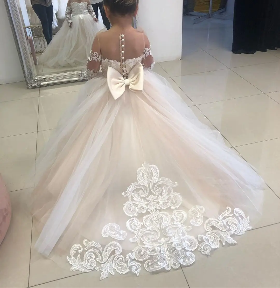 MisShow Lace Flower Girl Dresses for Kid Child Wedding Party Princess Dress Floral Bodice Tulle Ball Gown First Communion Dress