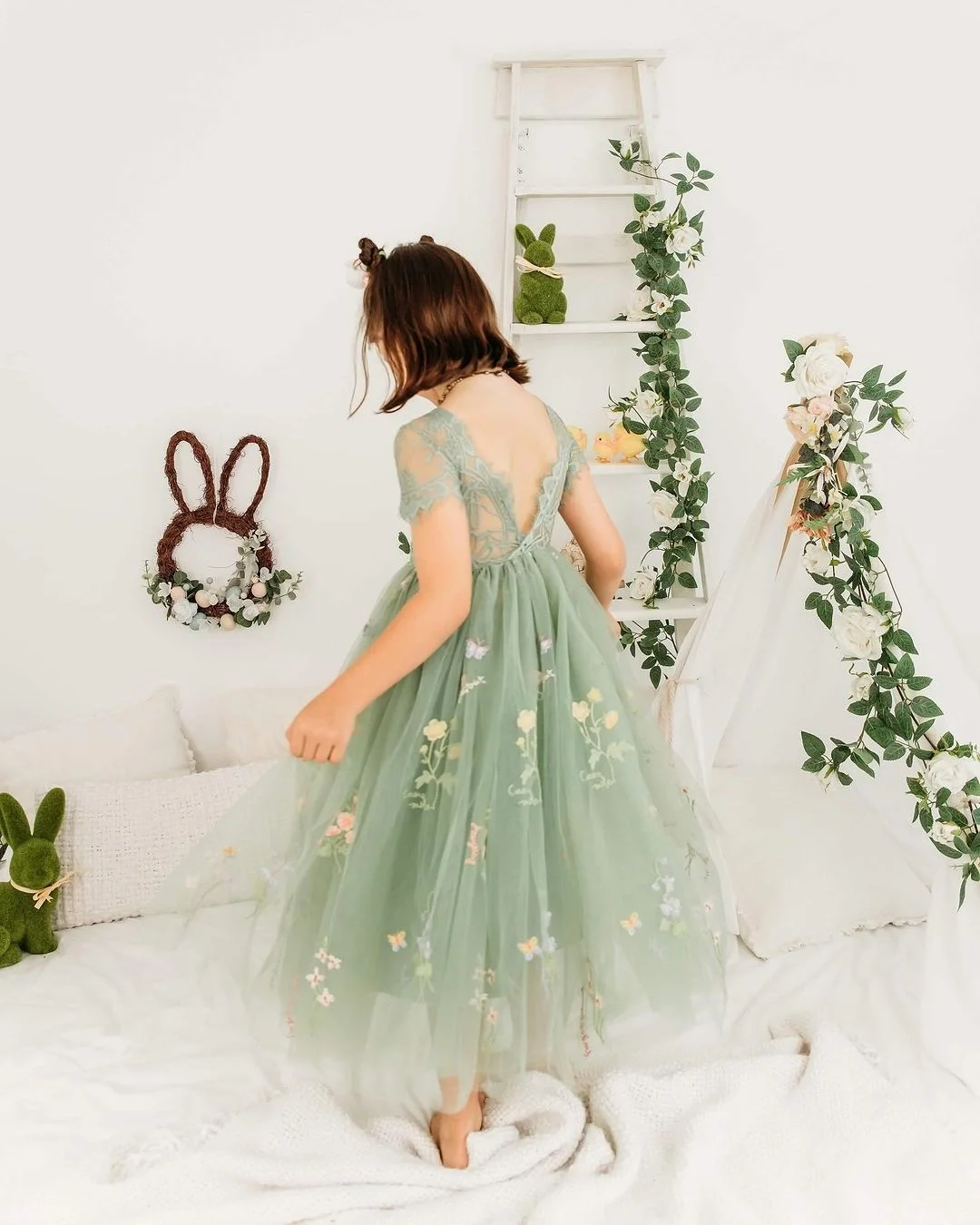 MisShow Lace Flower Girl Dresses for Kid Child Wedding Party Princess Dress Floral Bodice Tulle Ball Gown First Communion Dress