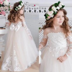 MisShow Lace Flower Girl Dresses for Kid Child Wedding Party Princess Dress Floral Bodice Tulle Ball Gown First Communion Dress