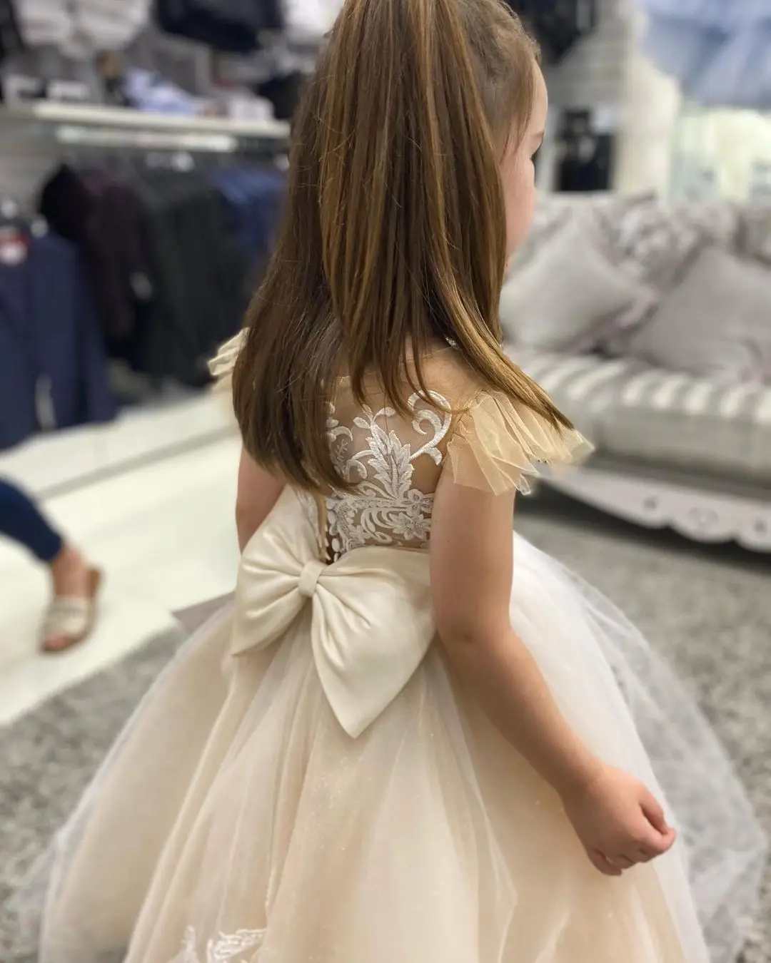 MisShow Lace Flower Girl Dresses for Kid Child Wedding Party Princess Dress Floral Bodice Tulle Ball Gown First Communion Dress