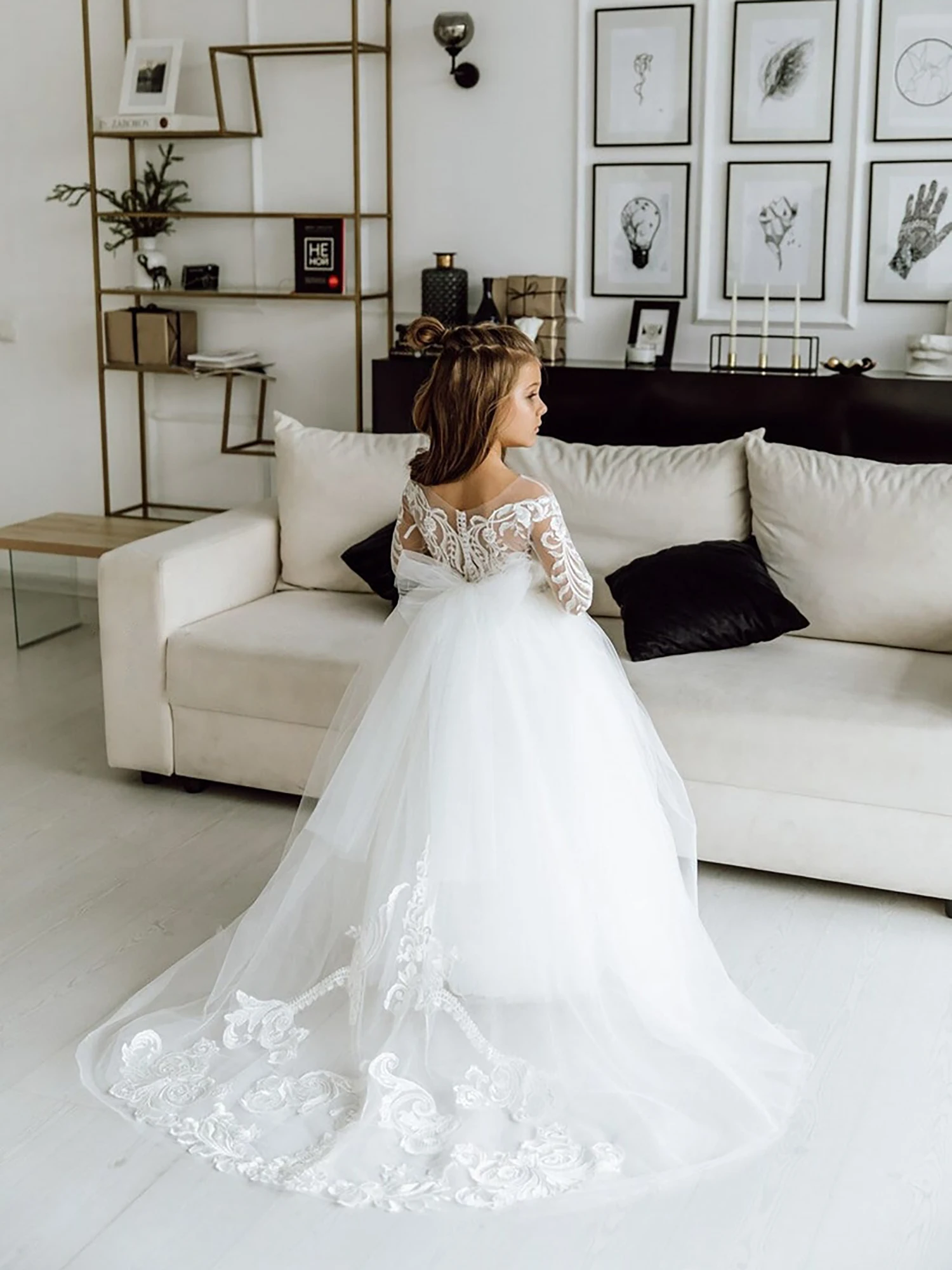 MisShow Lace Flower Girl Dresses for Kid Child Wedding Party Princess Dress Floral Bodice Tulle Ball Gown First Communion Dress