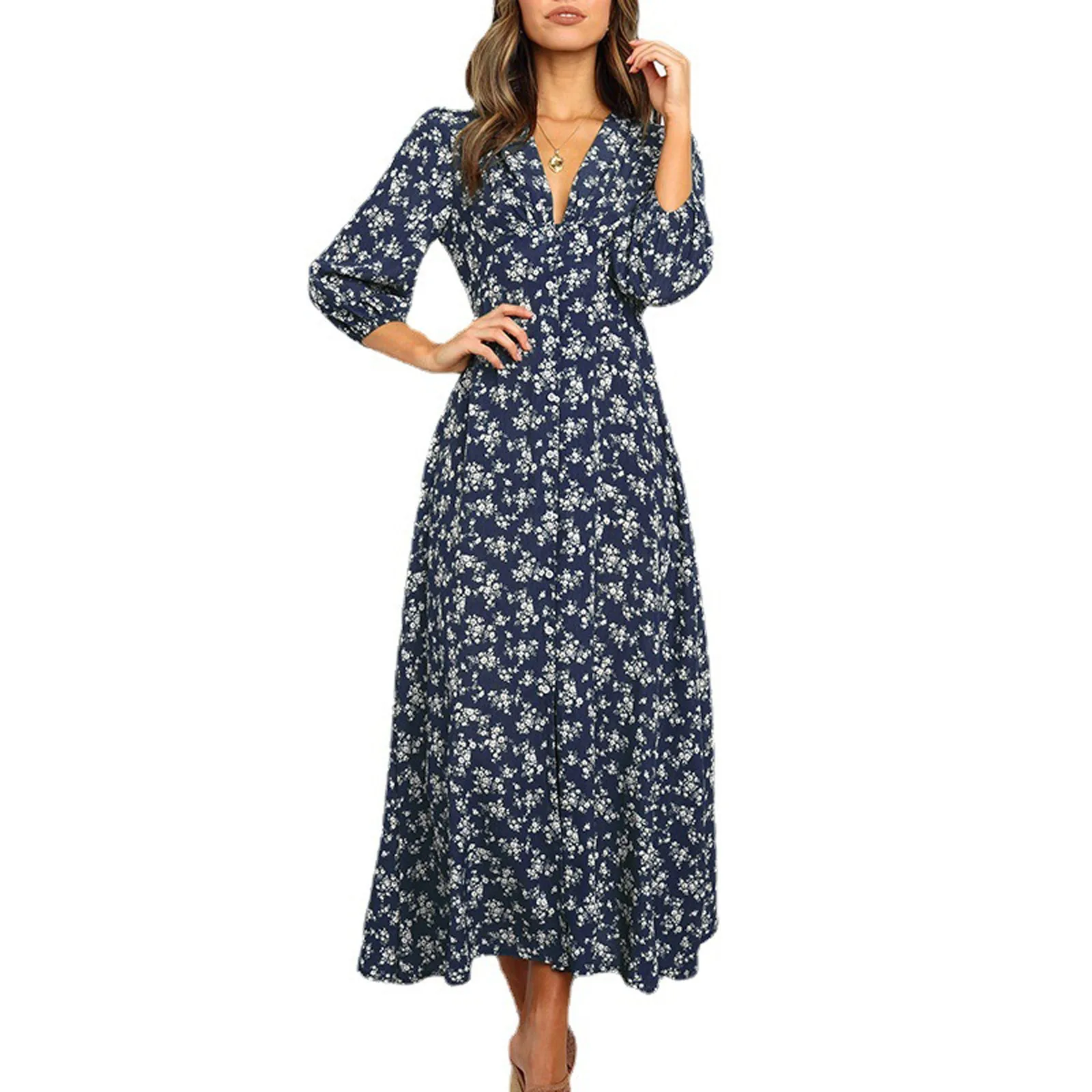 Womens Long Sleeve Bohemian Floral Maxi Dresses Loose Casual High Waist Boho Printed Maxi Dress Beach Dress Vestido Feminino Womens Long Sleeve Bohemian Floral Maxi Dresses Loose Casual High Waist Boho Printed Maxi Dress Beach Dress Vestido Feminino