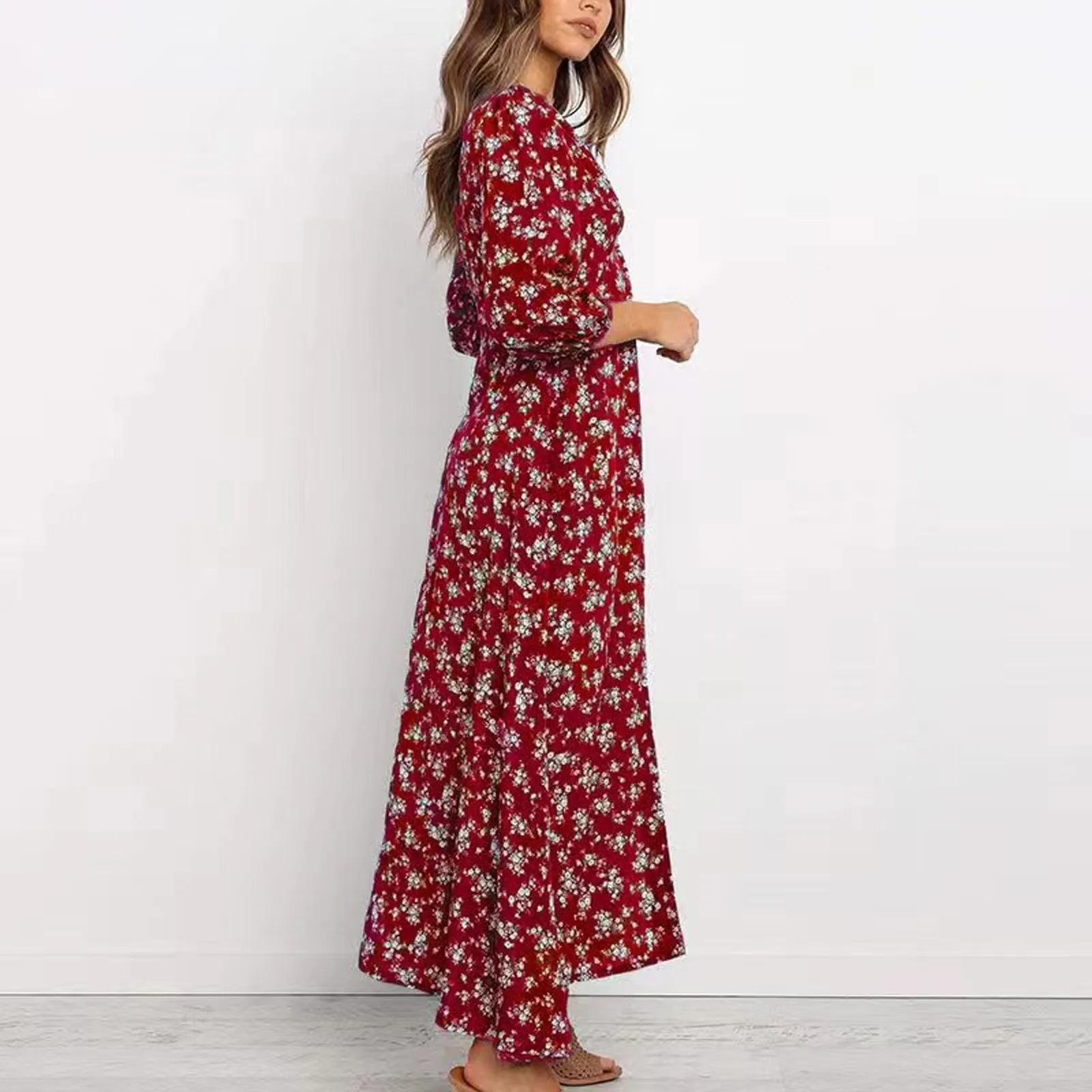 Womens Long Sleeve Bohemian Floral Maxi Dresses Loose Casual High Waist Boho Printed Maxi Dress Beach Dress Vestido Feminino Womens Long Sleeve Bohemian Floral Maxi Dresses Loose Casual High Waist Boho Printed Maxi Dress Beach Dress Vestido Feminino