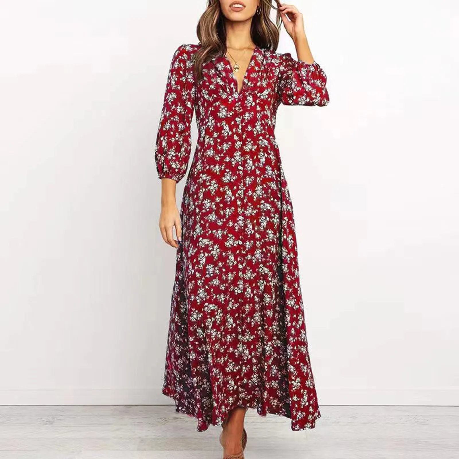 Womens Long Sleeve Bohemian Floral Maxi Dresses Loose Casual High Waist Boho Printed Maxi Dress Beach Dress Vestido Feminino Womens Long Sleeve Bohemian Floral Maxi Dresses Loose Casual High Waist Boho Printed Maxi Dress Beach Dress Vestido Feminino
