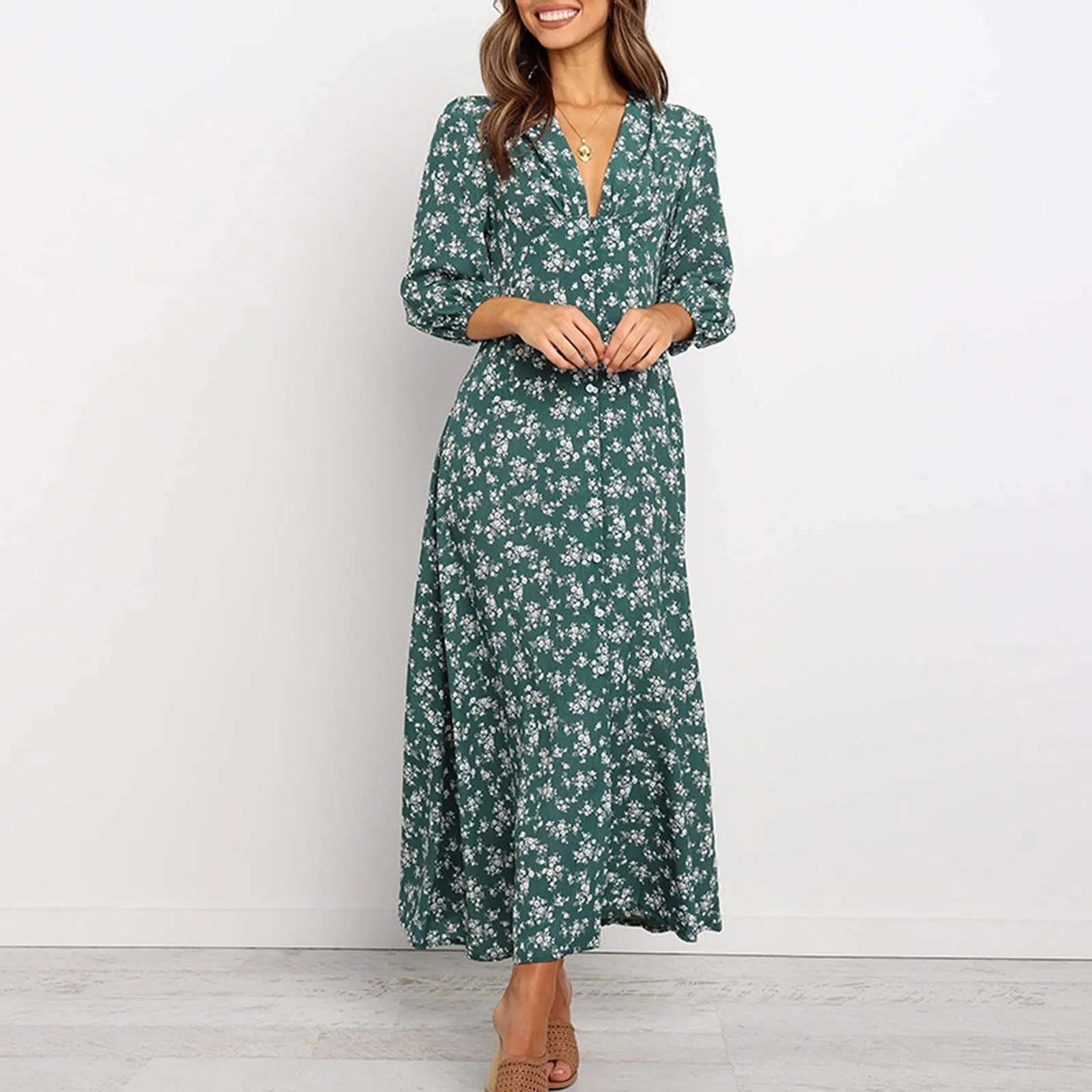 Womens Long Sleeve Bohemian Floral Maxi Dresses Loose Casual High Waist Boho Printed Maxi Dress Beach Dress Vestido Feminino Womens Long Sleeve Bohemian Floral Maxi Dresses Loose Casual High Waist Boho Printed Maxi Dress Beach Dress Vestido Feminino