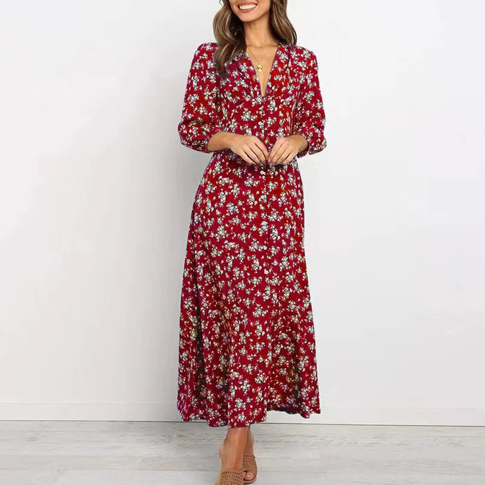Womens Long Sleeve Bohemian Floral Maxi Dresses Loose Casual High Waist Boho Printed Maxi Dress Beach Dress Vestido Feminino Womens Long Sleeve Bohemian Floral Maxi Dresses Loose Casual High Waist Boho Printed Maxi Dress Beach Dress Vestido Feminino
