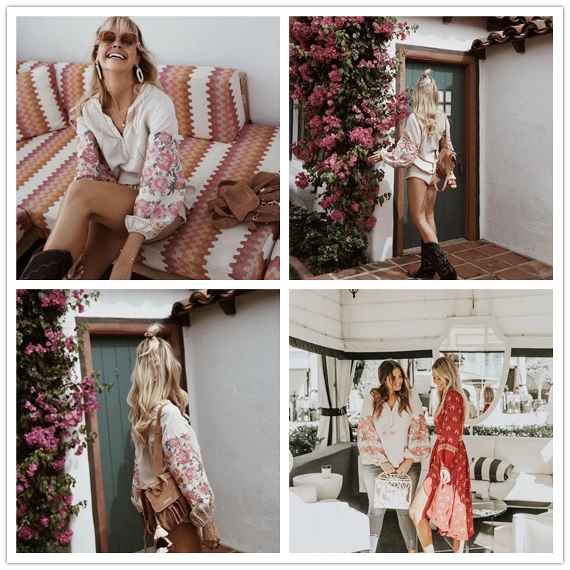 Happie Queens Vintage Chic Women Bohemian Tassel Beach Floral Embroidery Linen Cotton Blouse Loose Boho Shirts Blusa