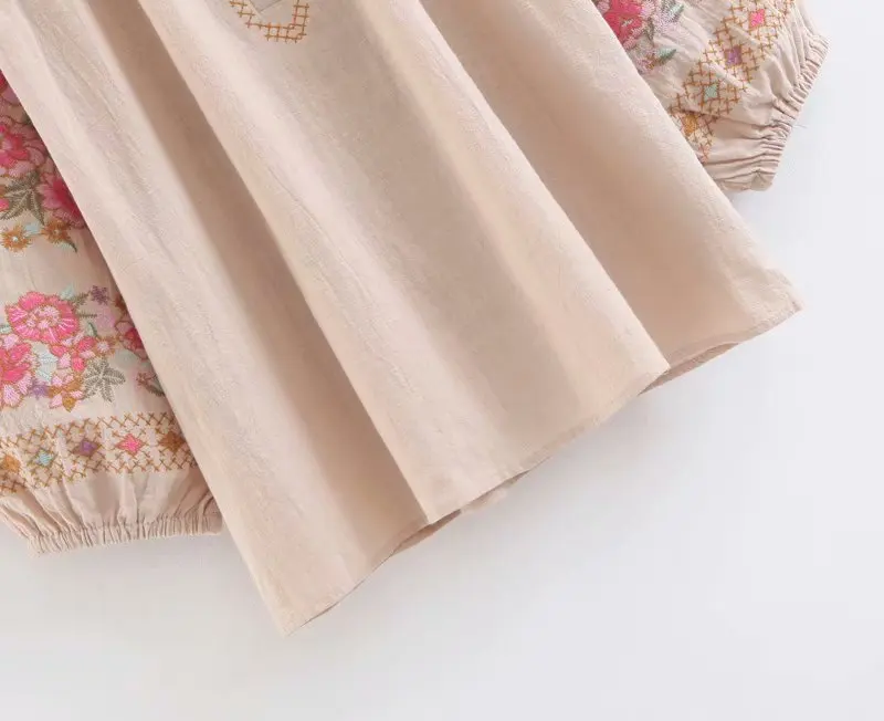 Happie Queens Vintage Chic Women Bohemian Tassel Beach Floral Embroidery Linen Cotton Blouse Loose Boho Shirts Blusa