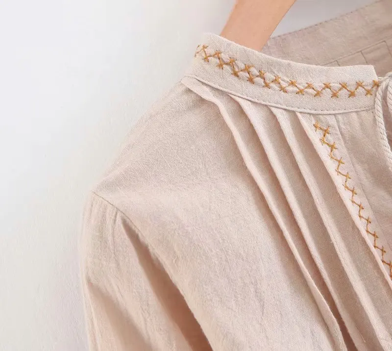 Happie Queens Vintage Chic Women Bohemian Tassel Beach Floral Embroidery Linen Cotton Blouse Loose Boho Shirts Blusa