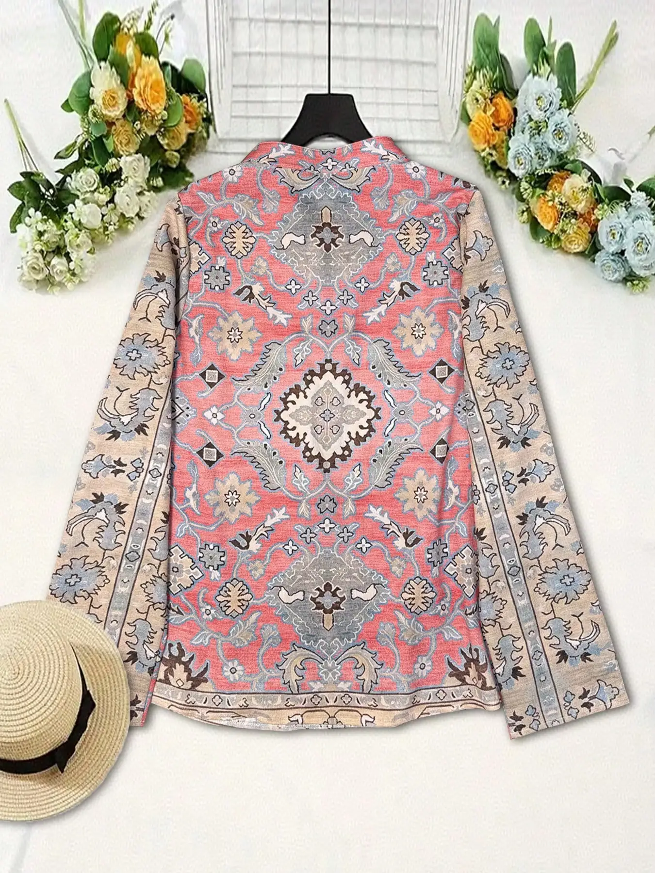 Women's Casual Commuter Shirt Bohemian Geometric Print Long Sleeve Shirt
