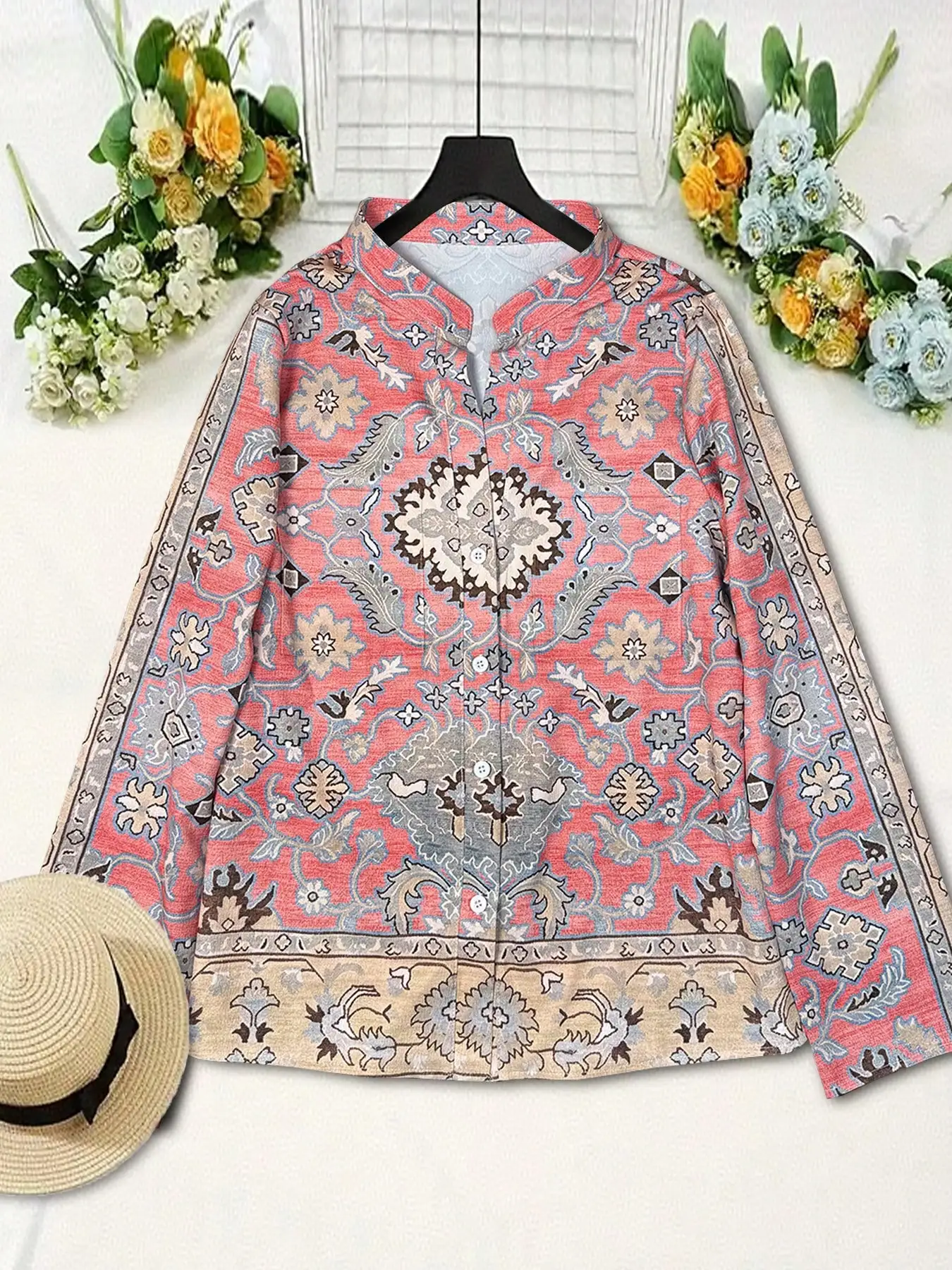 Women's Casual Commuter Shirt Bohemian Geometric Print Long Sleeve Shirt