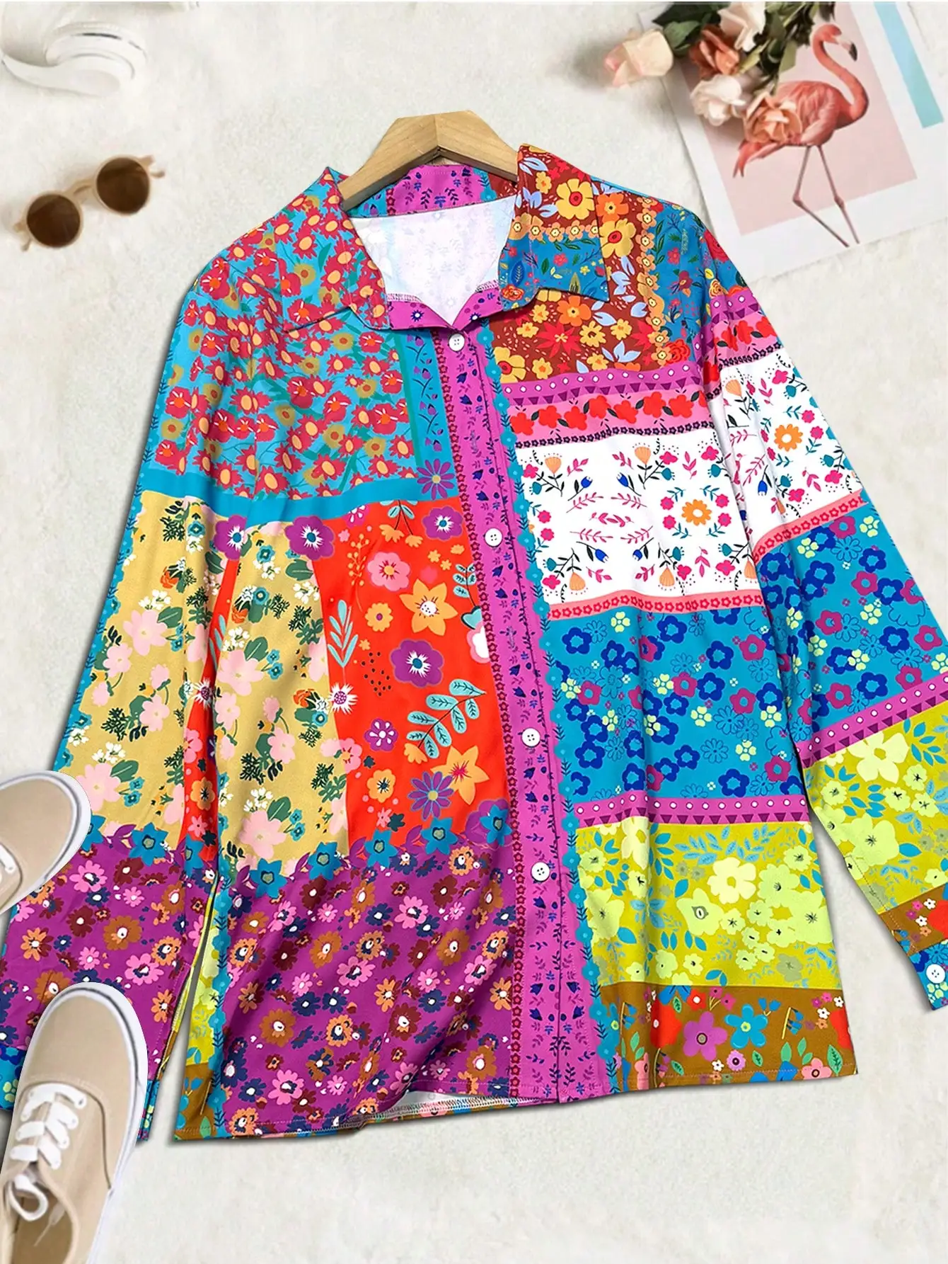 Women's Casual Commuter Shirt Bohemian Geometric Print Long Sleeve Shirt