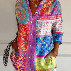 Women's Casual Commuter Shirt Bohemian Geometric Print Long Sleeve Shirt