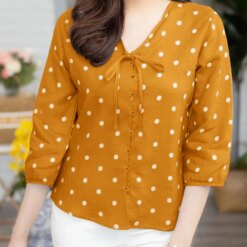 ZANZEA 2025 Summer Polka Dot Bohemian Blouse Fashion 3/4 Puff Sleeve Shirts Casual Loose Lace Up Tops Tunics Blusas Femininas