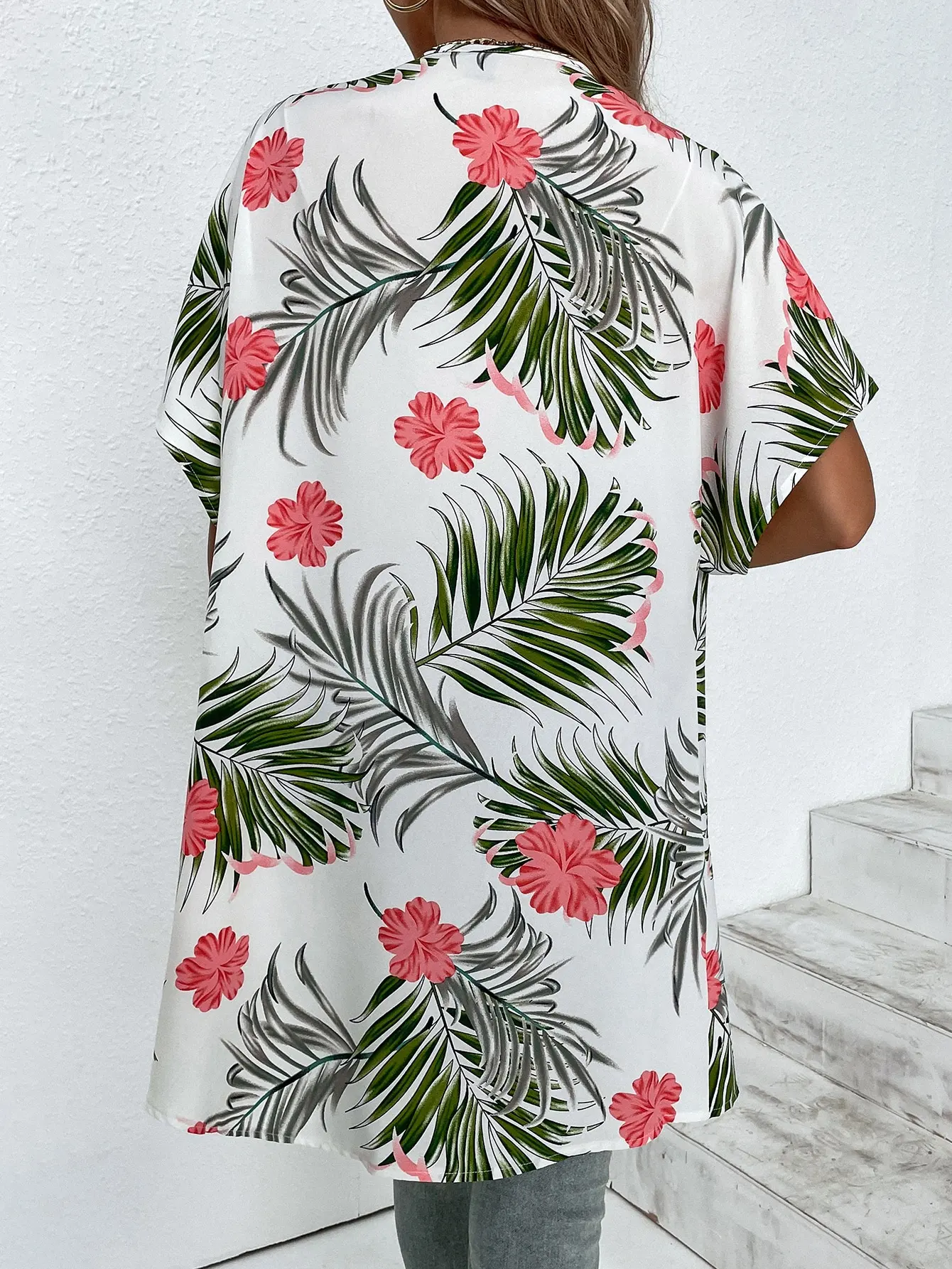 Summer Bohemian Lady Clothing Women's Beach Flower Print Lace Patchwork Fashionable Vacation Shirt Cardigan