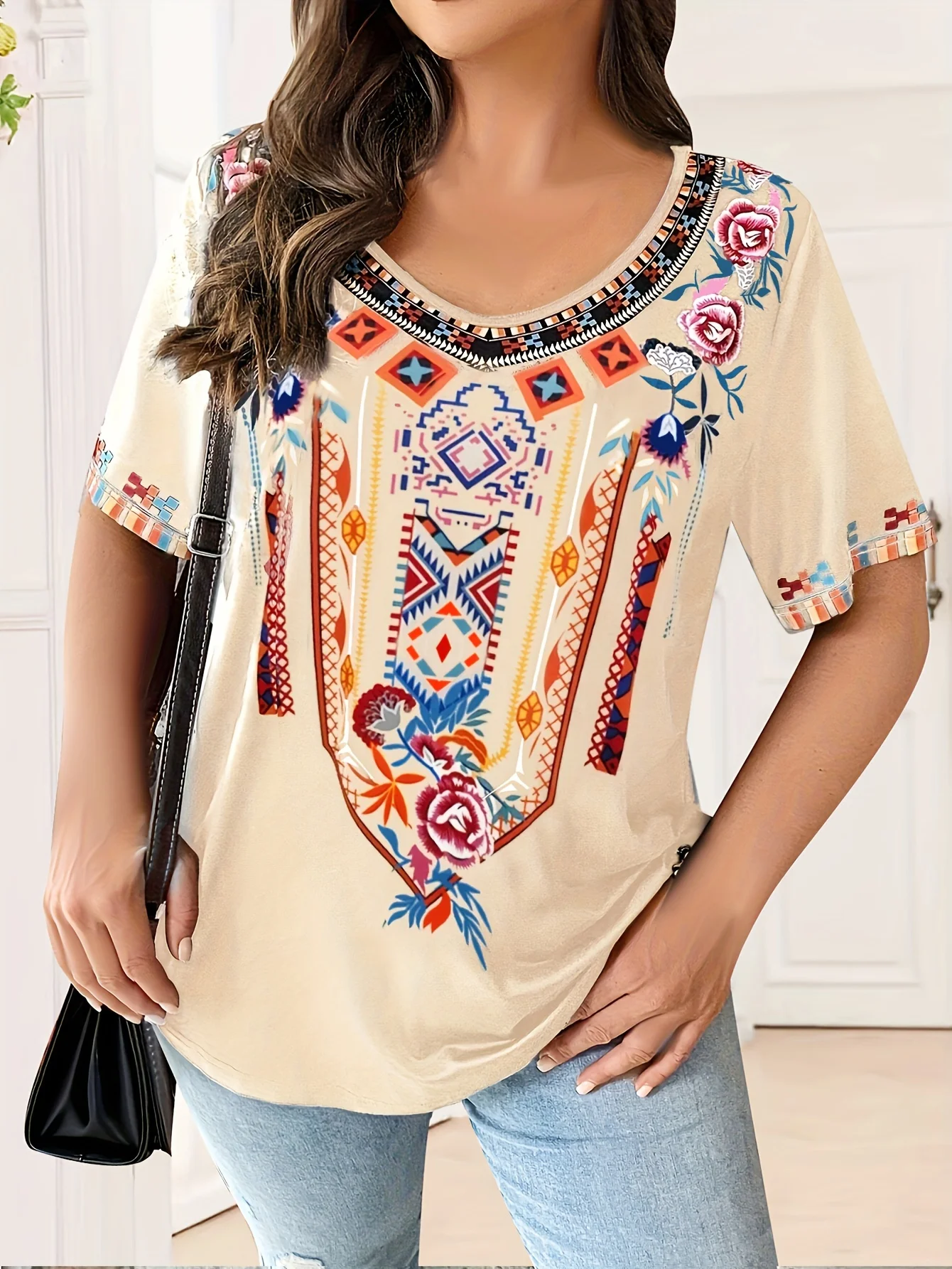 Plus Size Women's T-Shirt Boho Harajuku Graphic Print Summer Short Sleeve Casual Tops Street Fashion T-Shirt Female Clothing