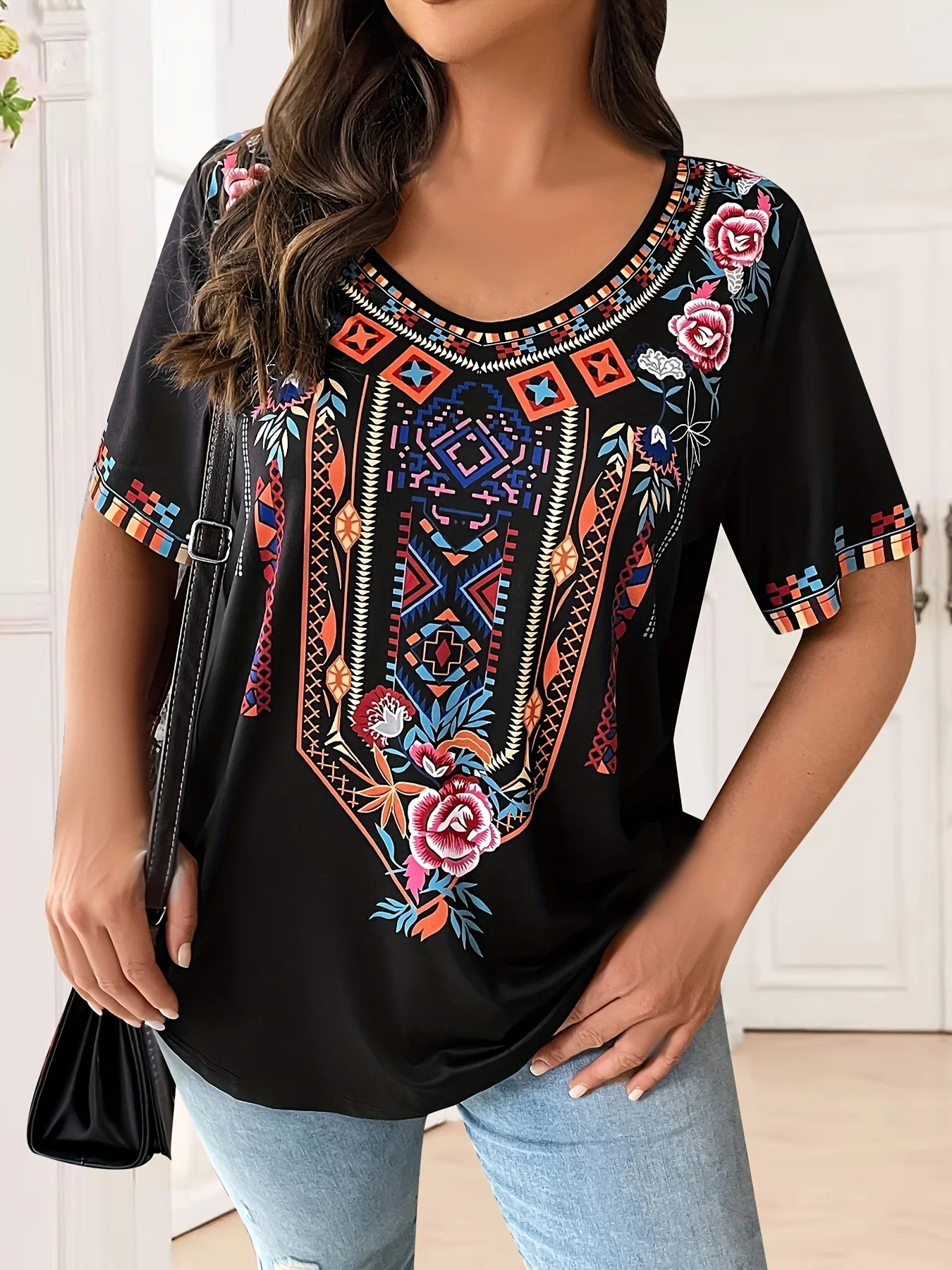 Plus Size Women's T-Shirt Boho Harajuku Graphic Print Summer Short Sleeve Casual Tops Street Fashion T-Shirt Female Clothing