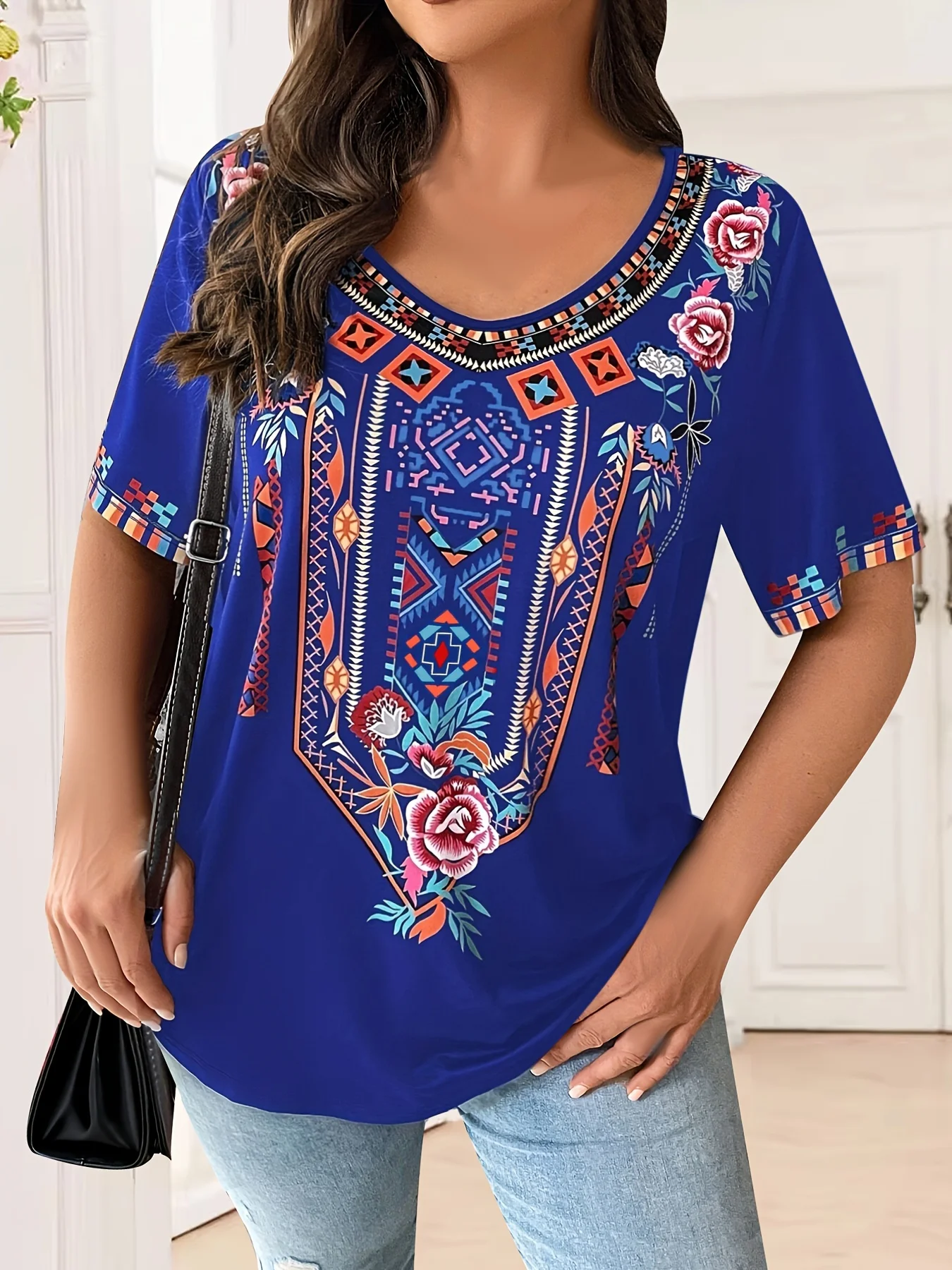 Plus Size Women's T-Shirt Boho Harajuku Graphic Print Summer Short Sleeve Casual Tops Street Fashion T-Shirt Female Clothing