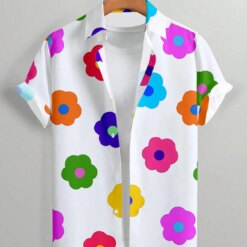 Summer Full Flower Print Hawaiian Vacation Shirt Short Sleeve Men's Casual Lapel Collar Women's Button Shirts