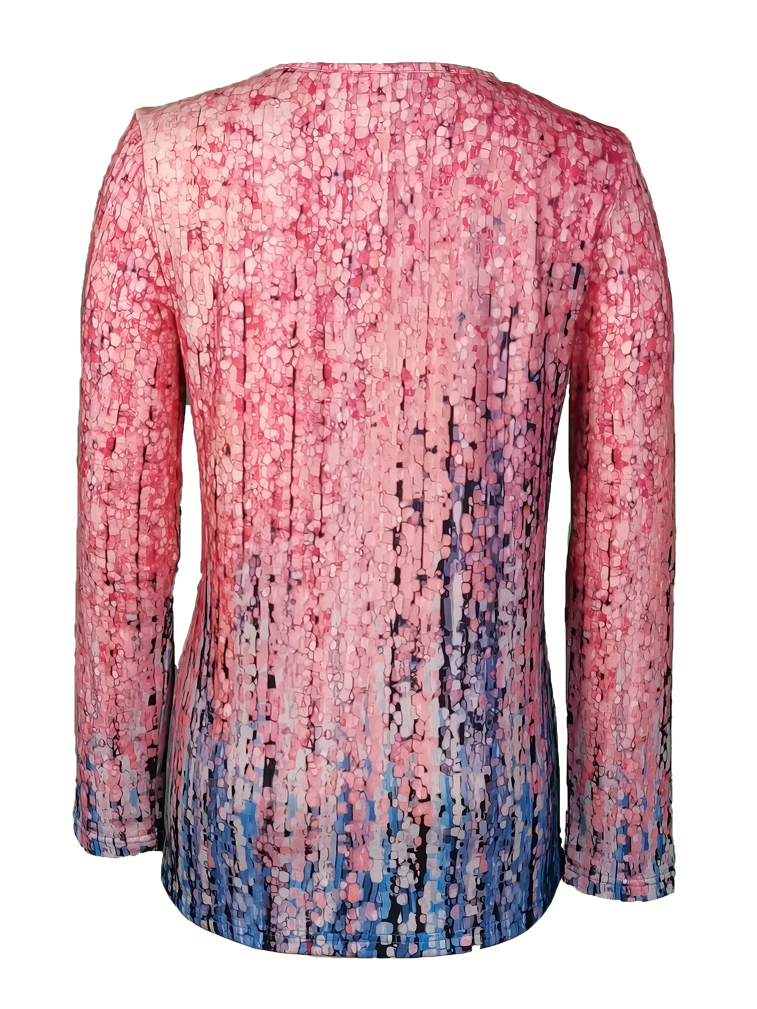 Women's Long-Sleeve Floral Print Top - Button Accents, Asymmetric Neckline, Drop Shoulders, Slim-Fit Shirt Blouse