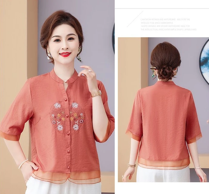 New Arrival Women Summer Casual Shirt Vintage Style V-neck Floral Embroidery Loose Female Half Sleeve Tops Shirts