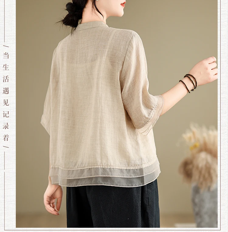 New Arrival Women Summer Casual Shirt Vintage Style V-neck Floral Embroidery Loose Female Half Sleeve Tops Shirts