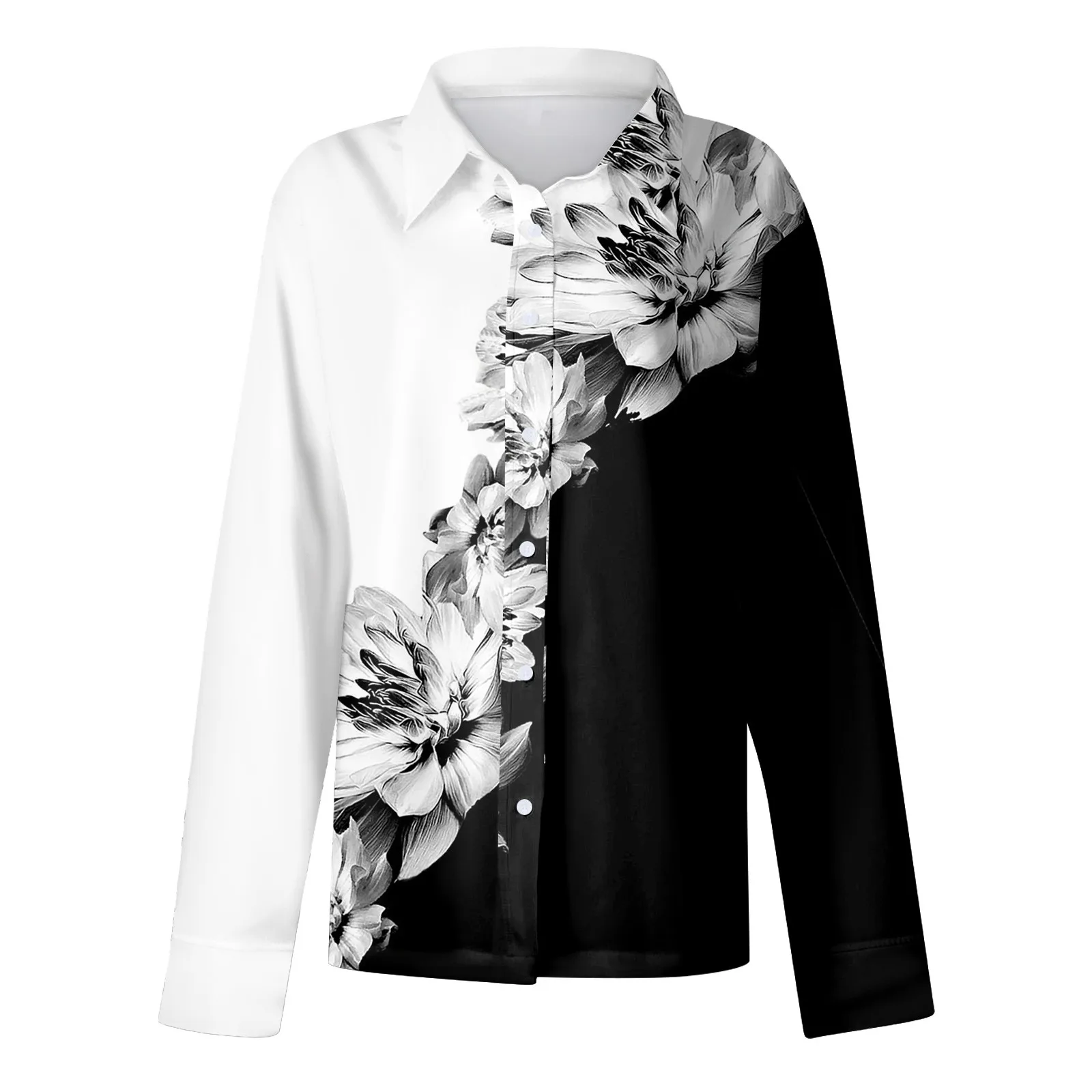 Shirt Women New Shirt Delicate Arrival Floral Pattern Lapel Design Long Sleeve Lady Elegant Button Shirt Clothes Temperament 1pc