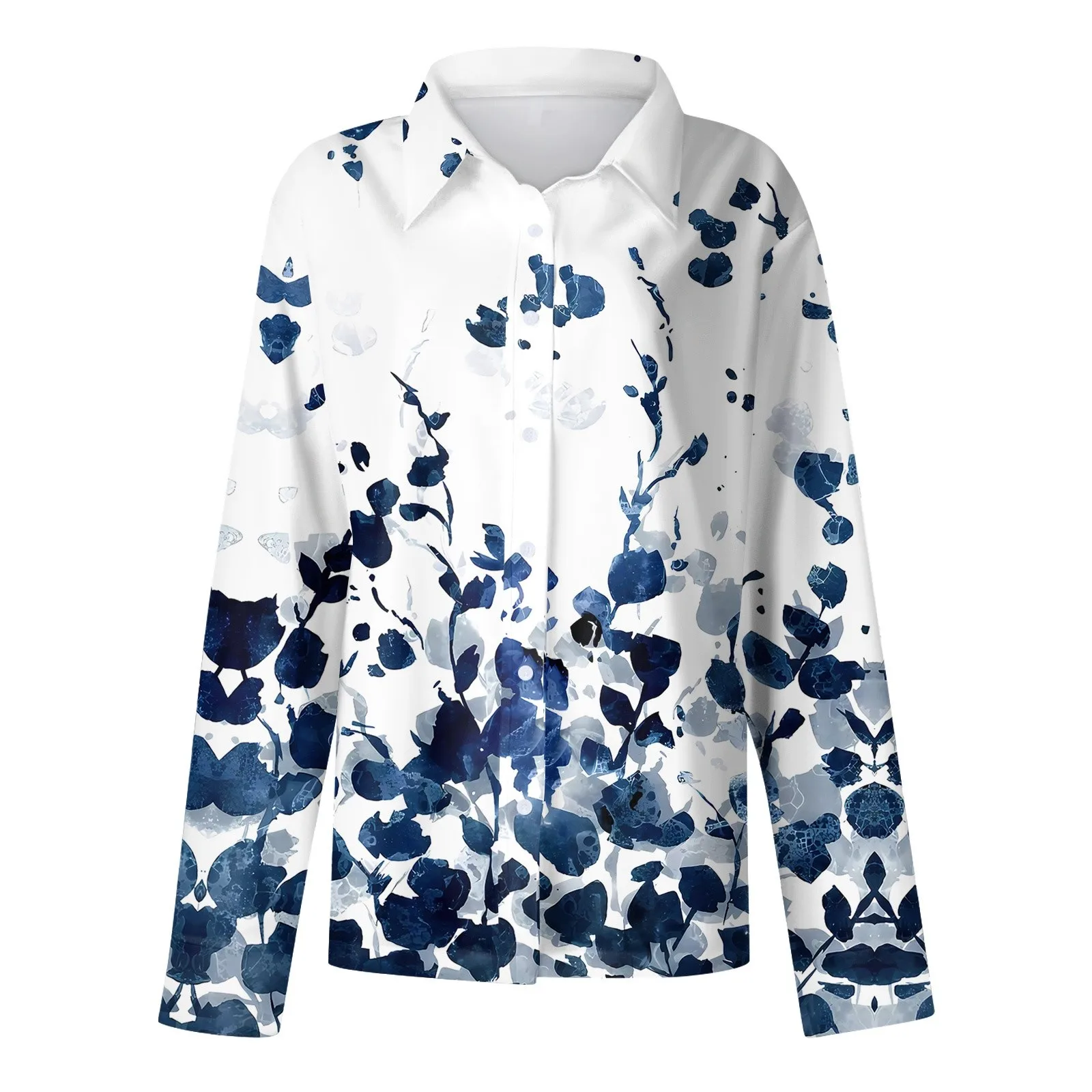 Shirt Women New Shirt Delicate Arrival Floral Pattern Lapel Design Long Sleeve Lady Elegant Button Shirt Clothes Temperament 1pc