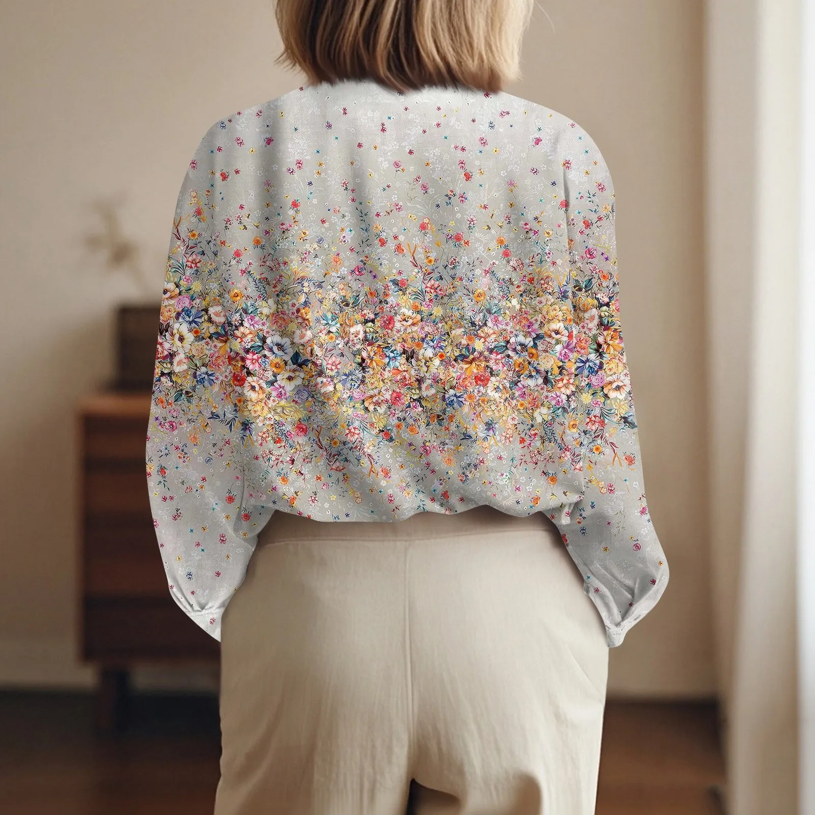 Shirt Women New Shirt Delicate Arrival Floral Pattern Lapel Design Long Sleeve Lady Elegant Button Shirt Clothes Temperament 1pc