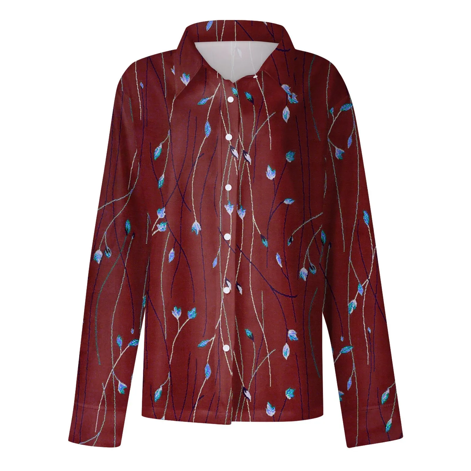 Shirt Women New Shirt Delicate Arrival Floral Pattern Lapel Design Long Sleeve Lady Elegant Button Shirt Clothes Temperament 1pc