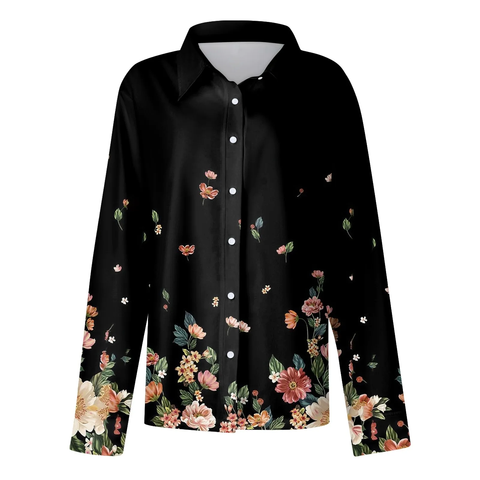 Shirt Women New Shirt Delicate Arrival Floral Pattern Lapel Design Long Sleeve Lady Elegant Button Shirt Clothes Temperament 1pc