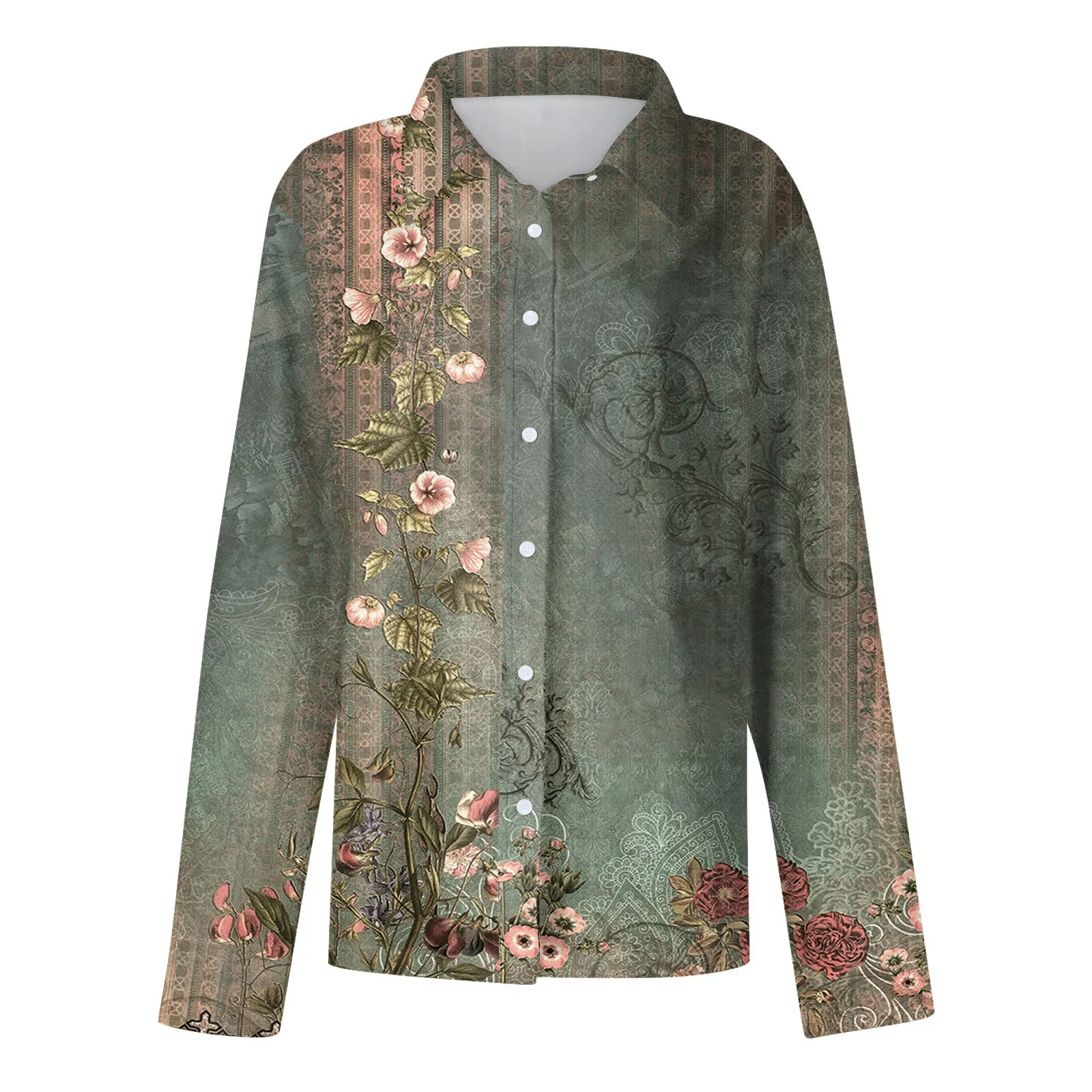 Shirt Women New Shirt Delicate Arrival Floral Pattern Lapel Design Long Sleeve Lady Elegant Button Shirt Clothes Temperament 1pc
