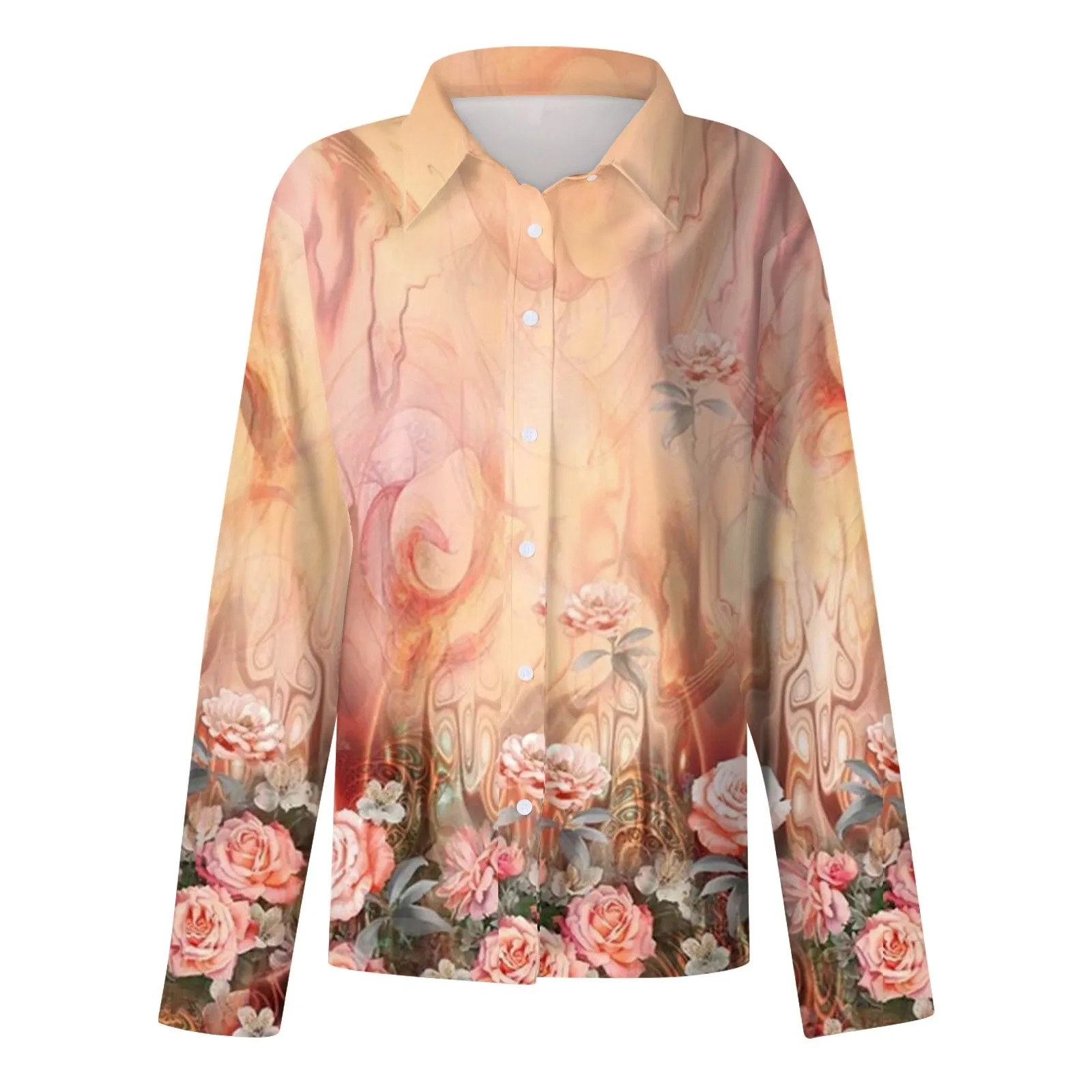 Shirt Women New Shirt Delicate Arrival Floral Pattern Lapel Design Long Sleeve Lady Elegant Button Shirt Clothes Temperament 1pc