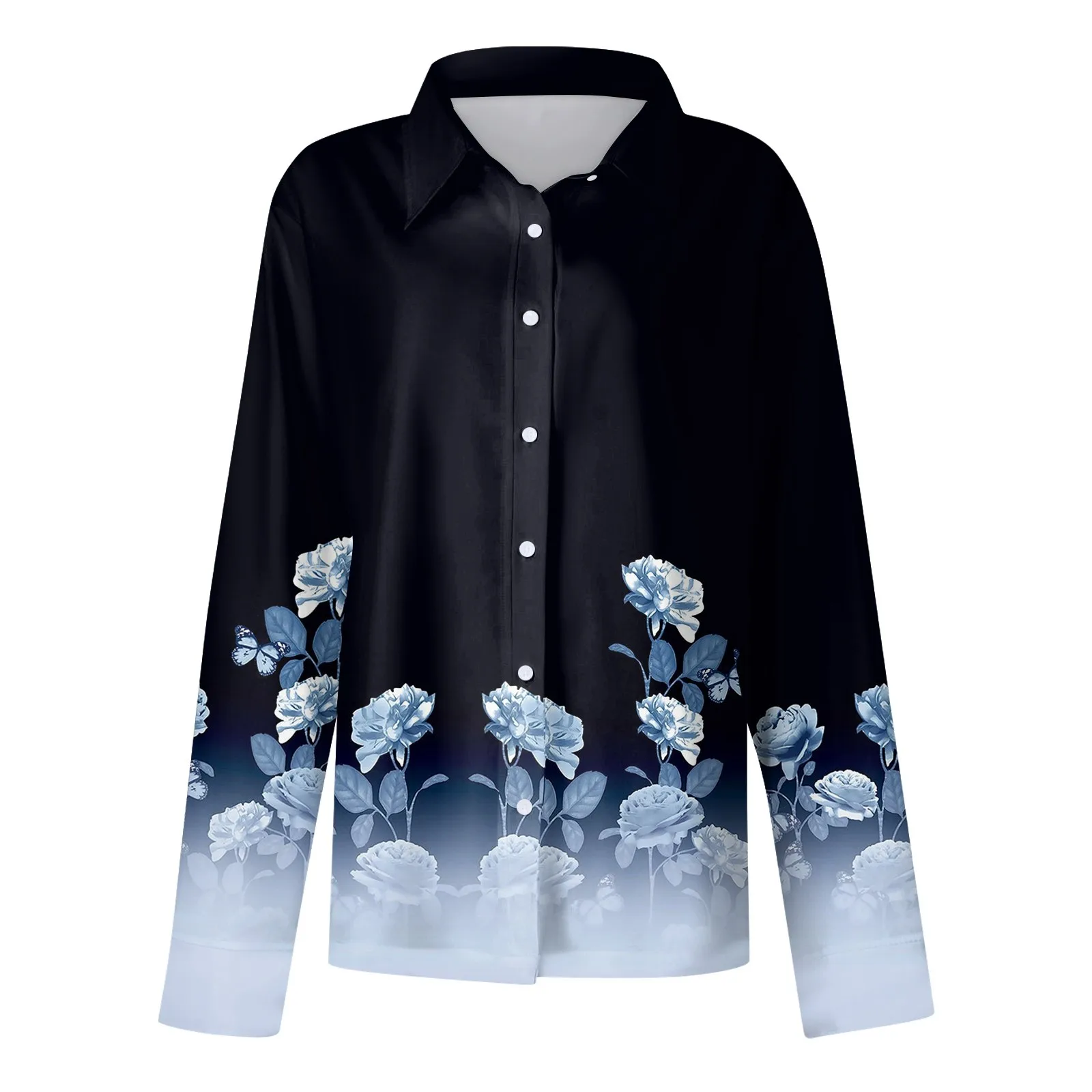 Shirt Women New Shirt Delicate Arrival Floral Pattern Lapel Design Long Sleeve Lady Elegant Button Shirt Clothes Temperament 1pc
