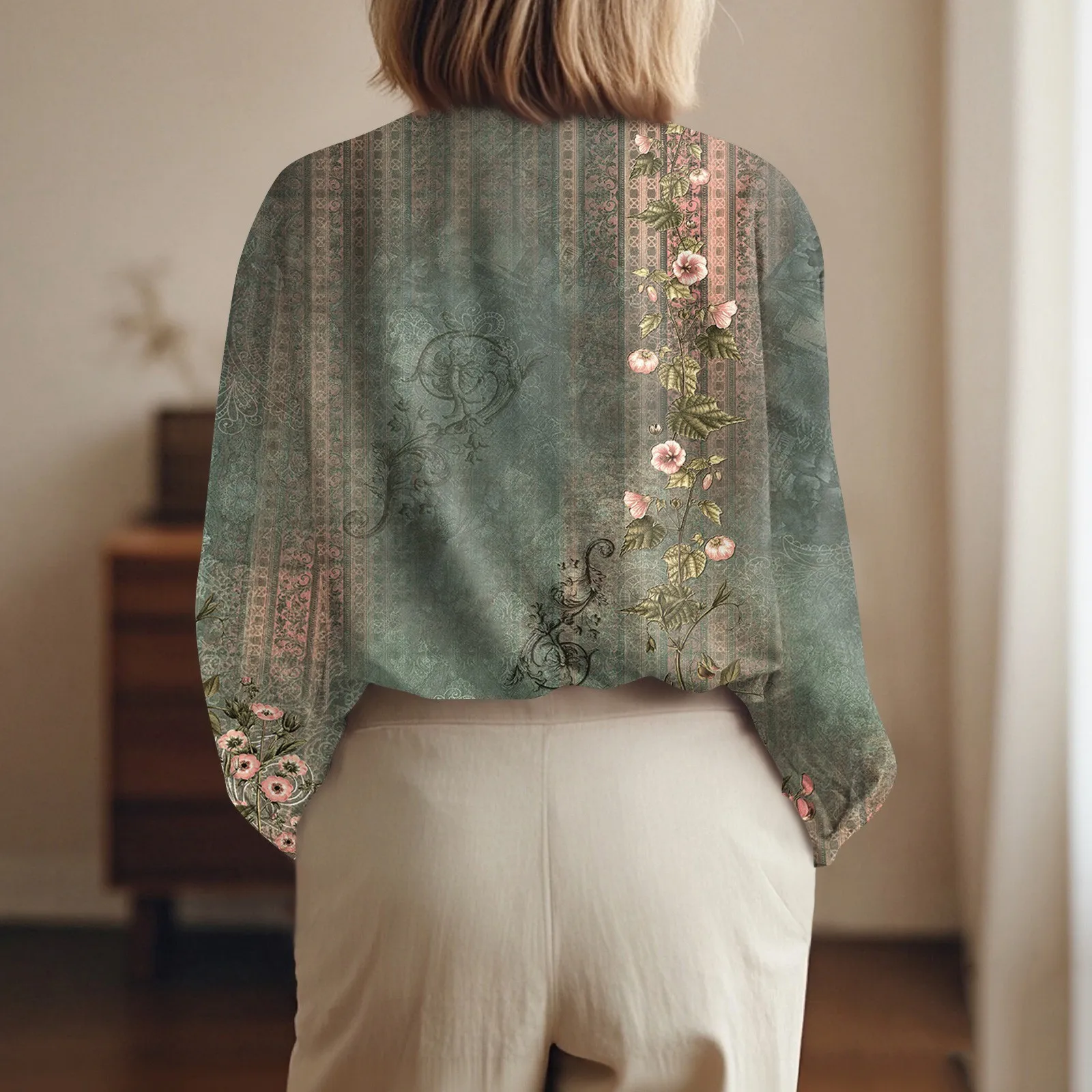 Shirt Women New Shirt Delicate Arrival Floral Pattern Lapel Design Long Sleeve Lady Elegant Button Shirt Clothes Temperament 1pc