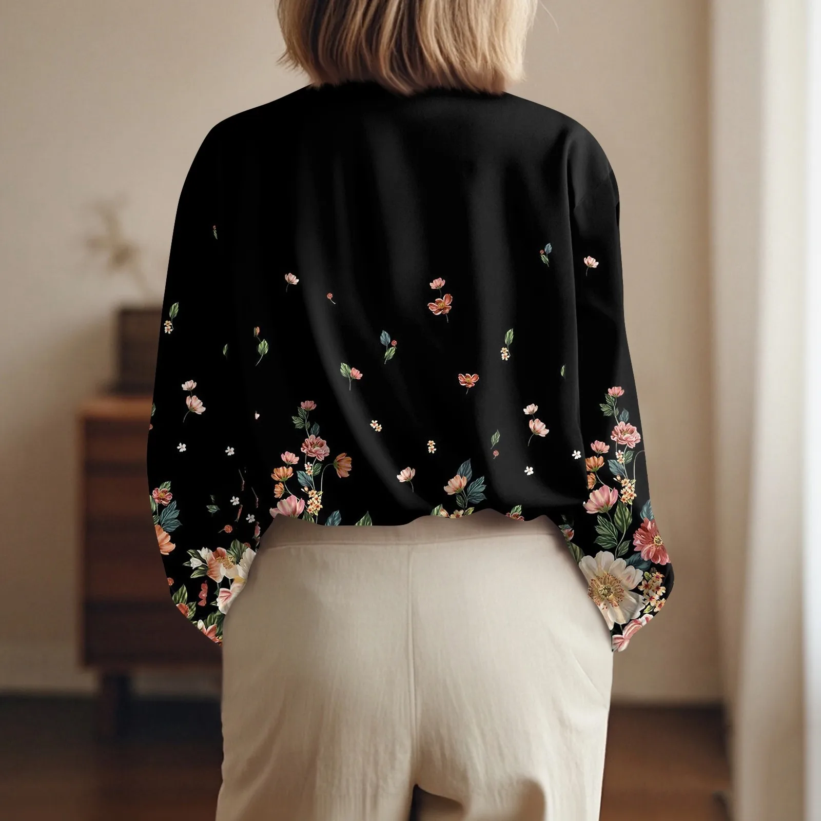 Shirt Women New Shirt Delicate Arrival Floral Pattern Lapel Design Long Sleeve Lady Elegant Button Shirt Clothes Temperament 1pc