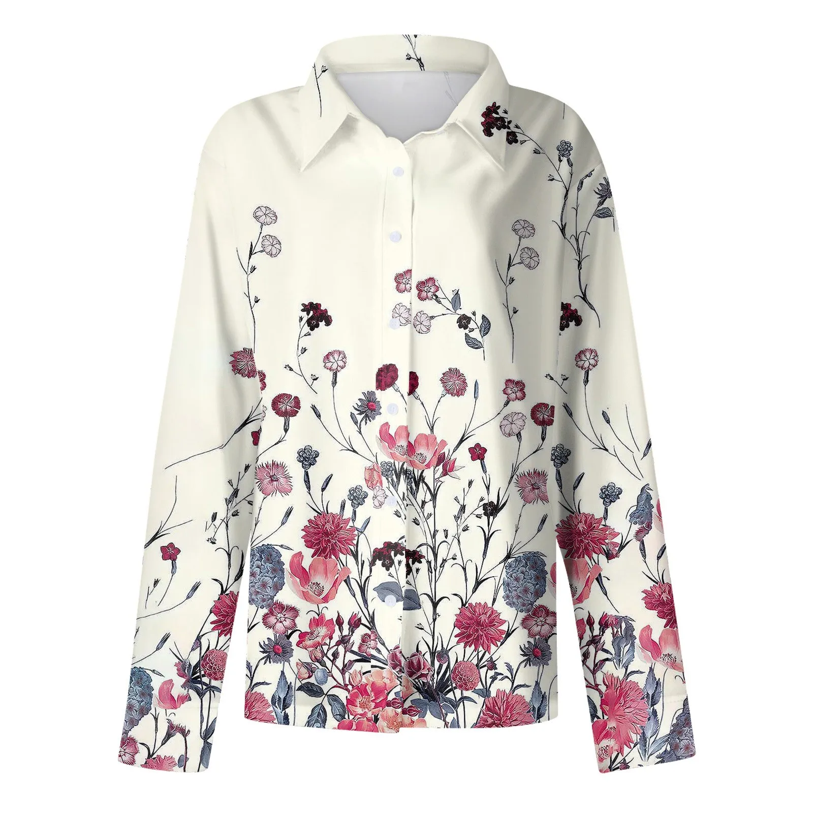 Shirt Women New Shirt Delicate Arrival Floral Pattern Lapel Design Long Sleeve Lady Elegant Button Shirt Clothes Temperament 1pc