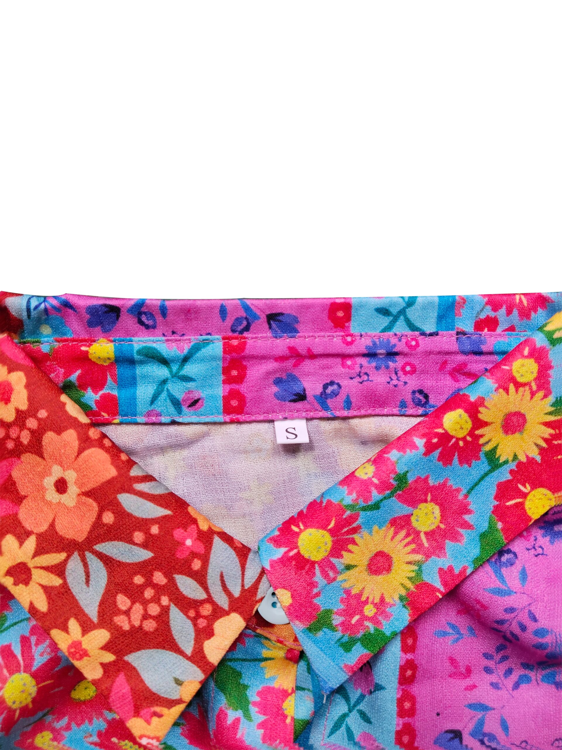 Floral Color Block Shirt - Spring Summer Loose Lightweight Vacation Daily Top