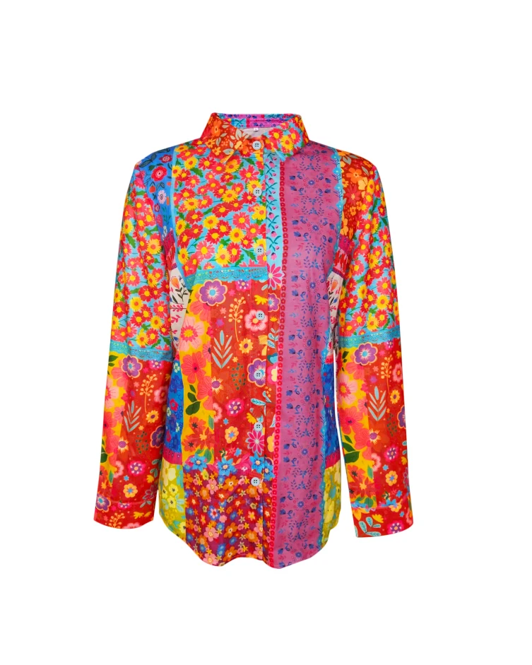 Floral Color Block Shirt - Spring Summer Loose Lightweight Vacation Daily Top